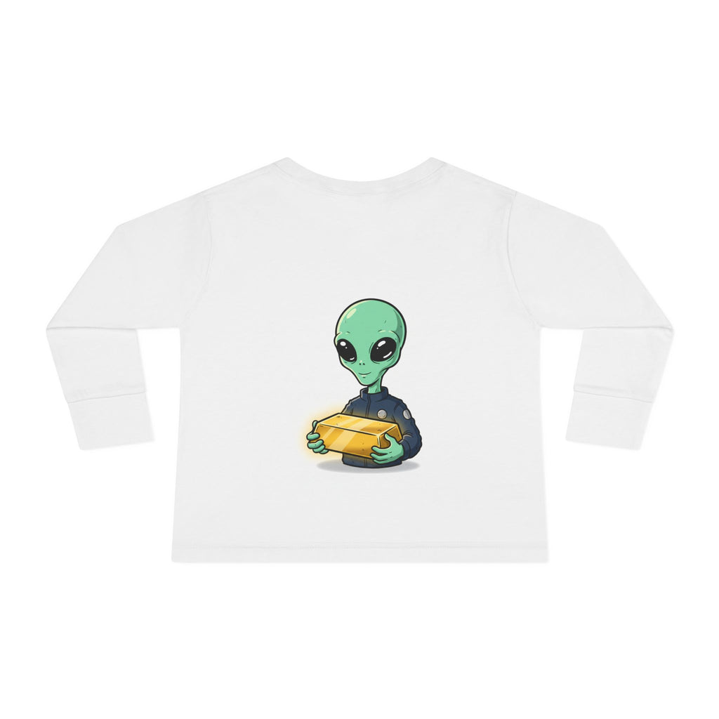 Alien Holding Gold Bar Toddler Long Sleeve Tee