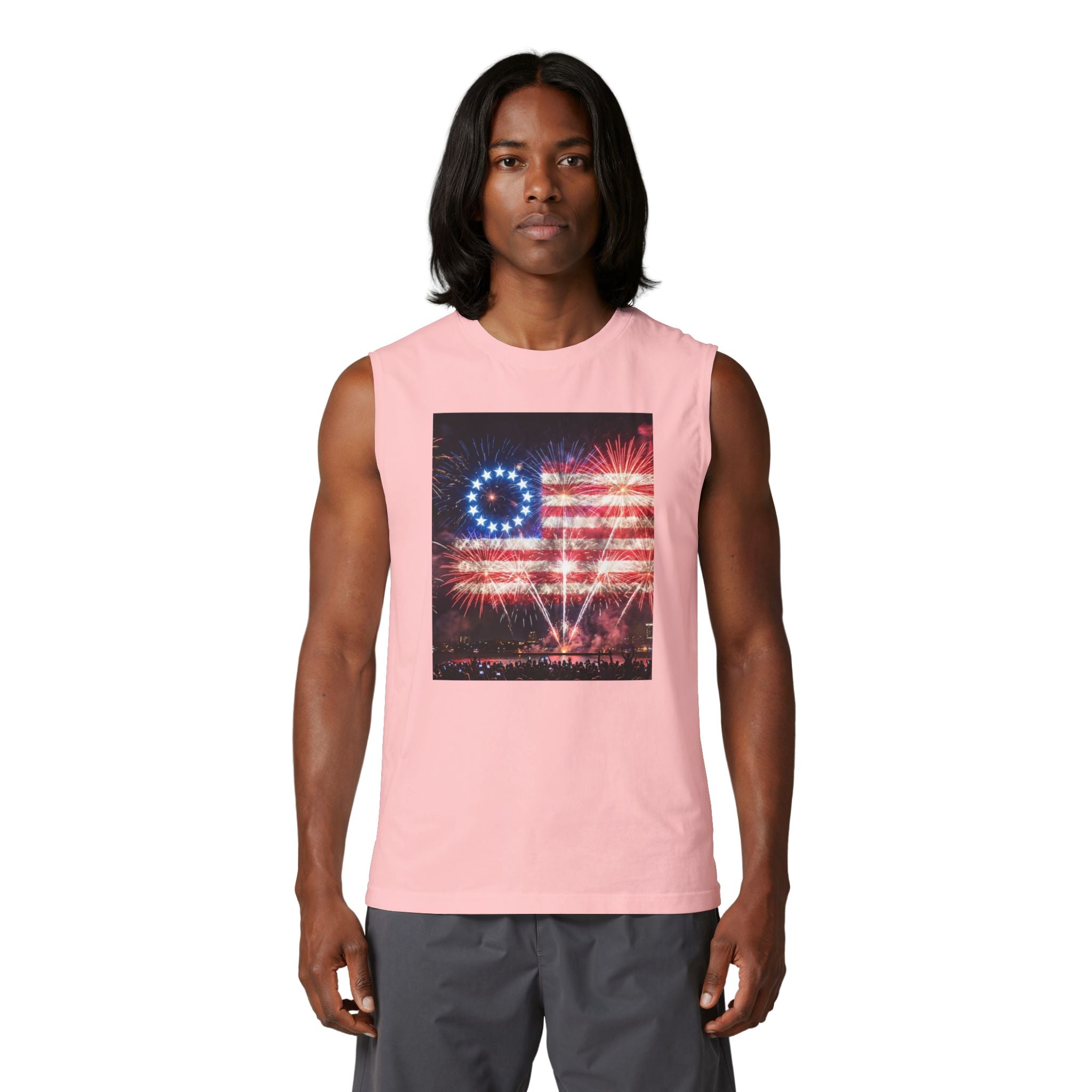 Patriotic Fireworks Muscle Tank — American Flag Firework Display
