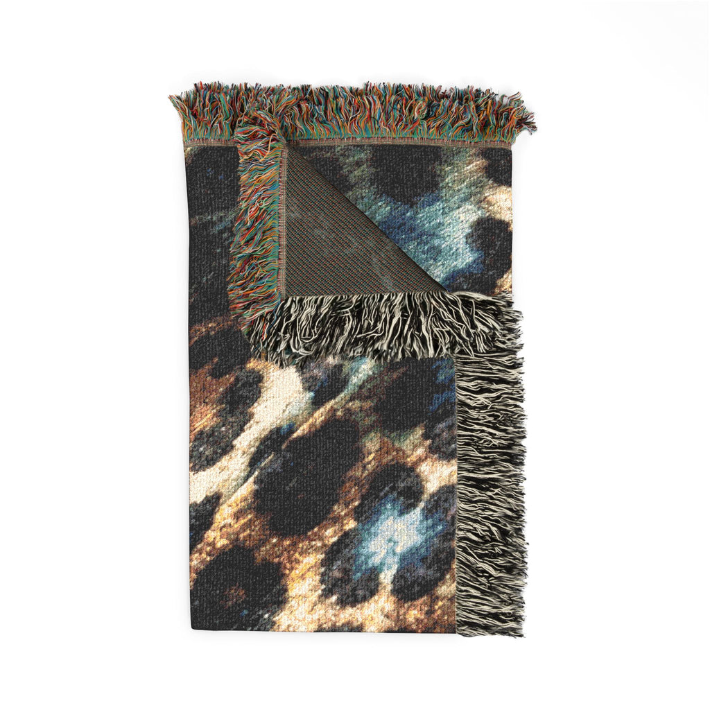 Boho Indigo Leopard Woven Blanket — Plush Animal Print Throw for Living Room & Bedroom