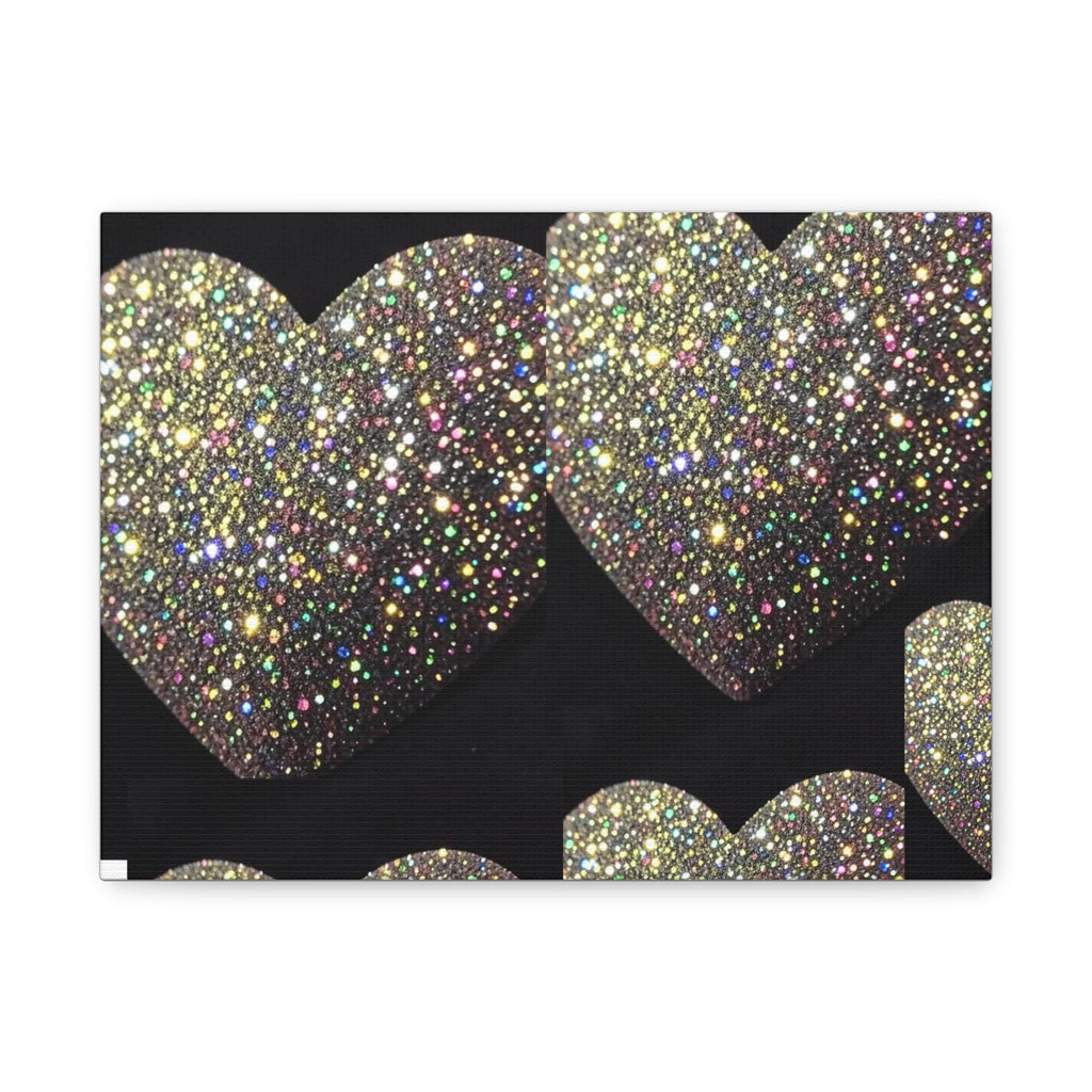 Glitter Heart Canvas Print — Sparkling Gold Hearts Wall Art