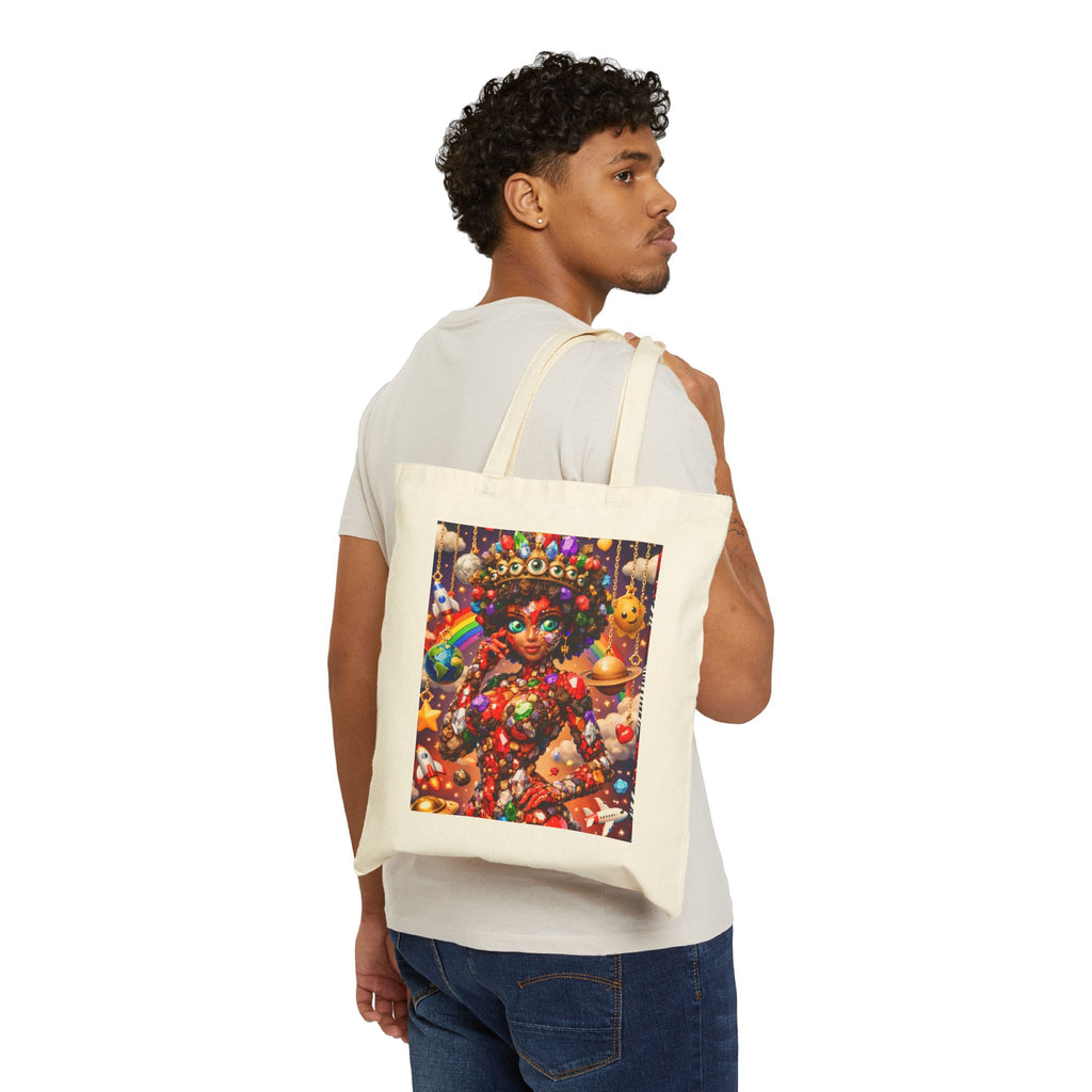 Tote Bag — Red & Black Tropical Leaf Canvas Tote (Botanical Pattern)