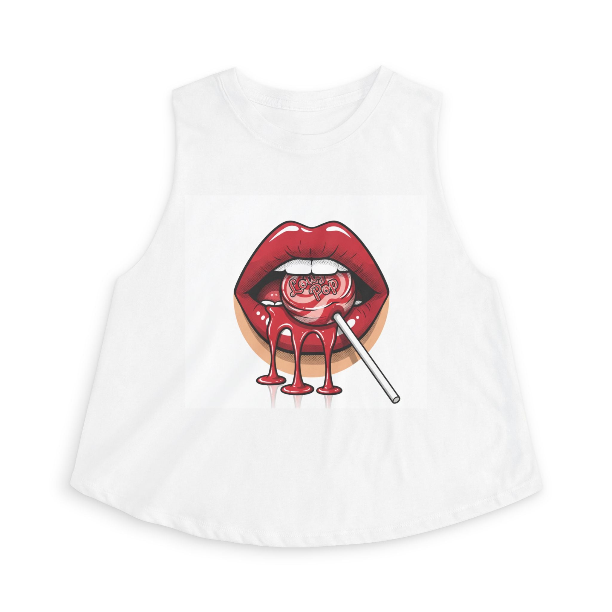 Lollipop Lips Crop Top — Retro Red Candy Graphic Women's Tank