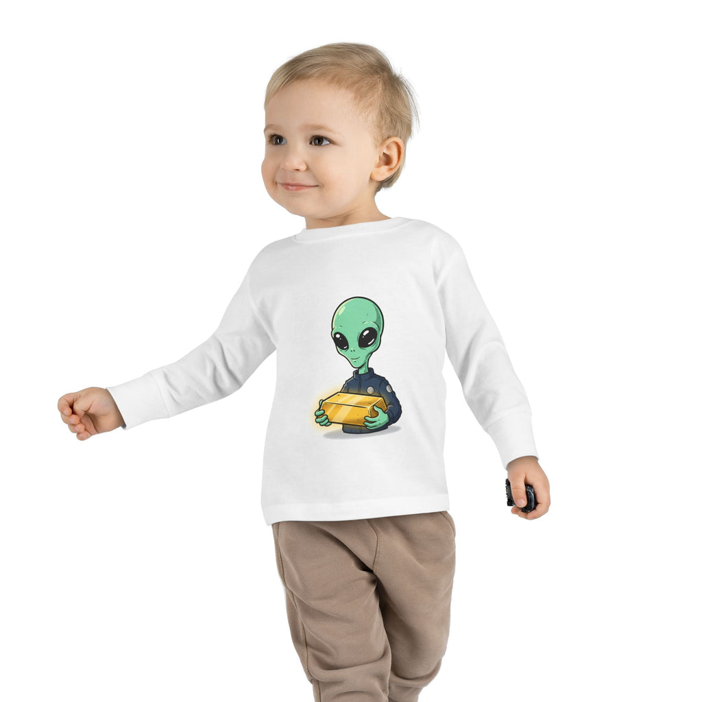 Alien Holding Gold Bar Toddler Long Sleeve Tee