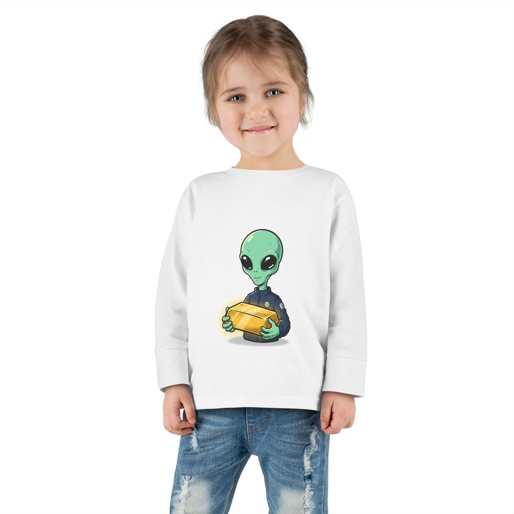 Alien Holding Gold Bar Toddler Long Sleeve Tee
