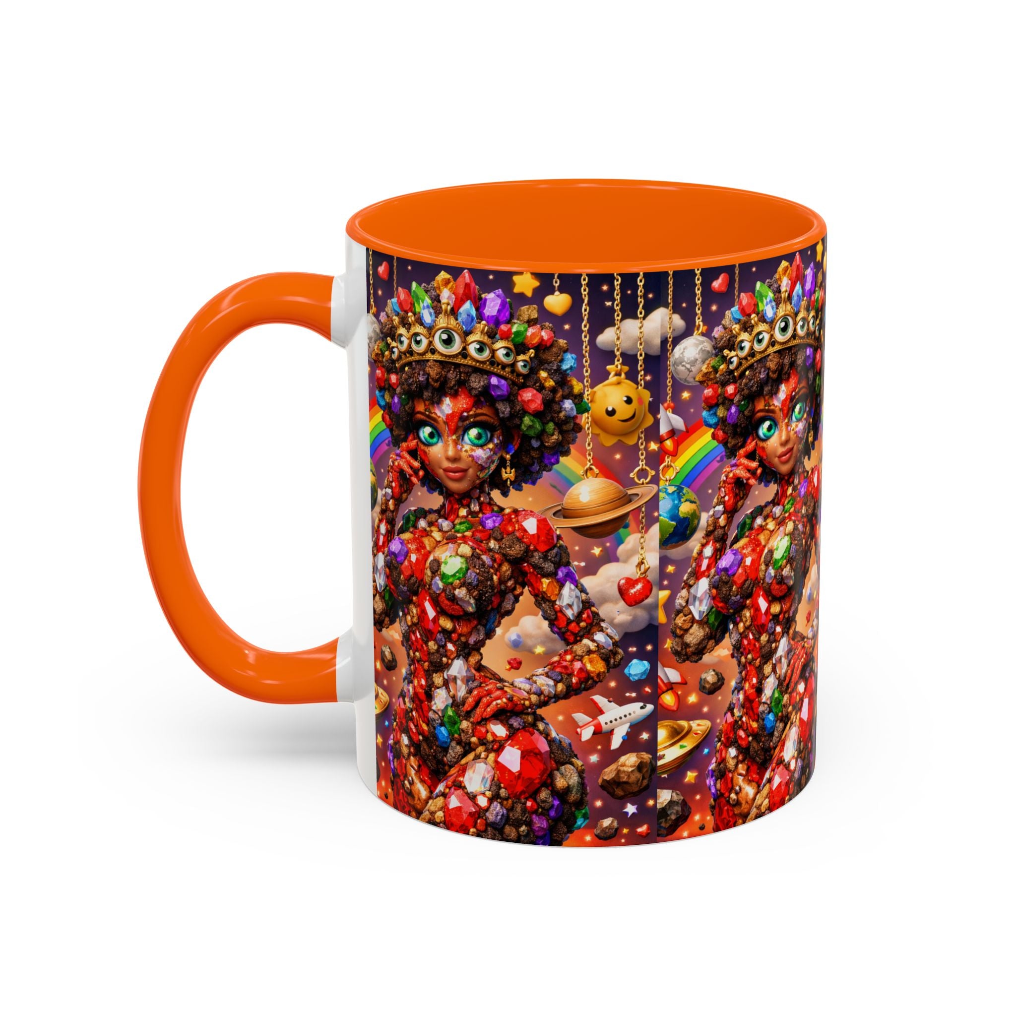 Celestial Candy Goddess Accent Coffee Mug — Colorful Cosmic Fantasy 11/15oz