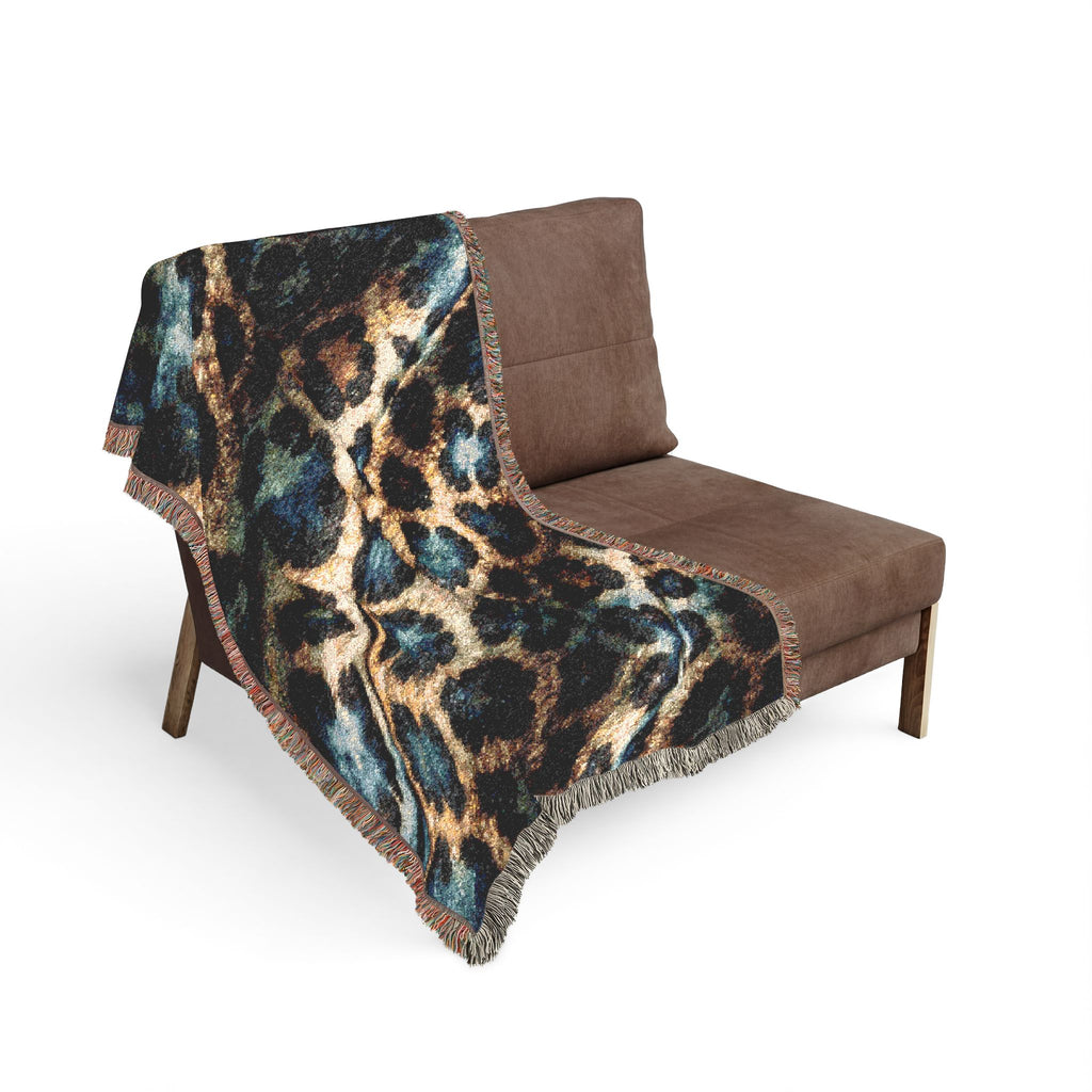 Boho Indigo Leopard Woven Blanket — Plush Animal Print Throw for Living Room & Bedroom