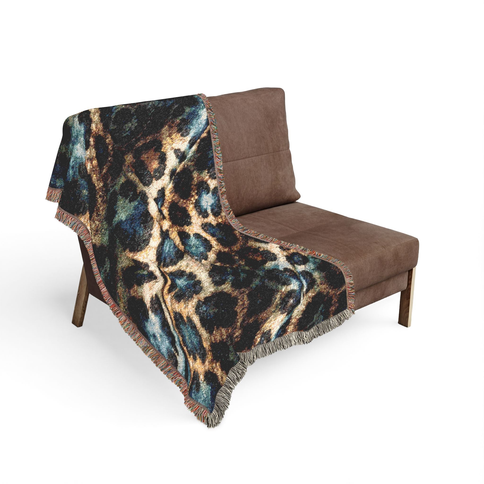 Boho Indigo Leopard Woven Blanket — Plush Animal Print Throw for Living Room & Bedroom