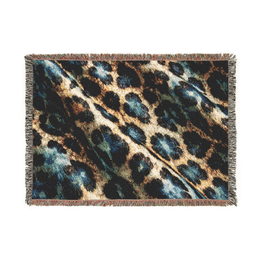 Boho Indigo Leopard Woven Blanket — Plush Animal Print Throw for Living Room & Bedroom