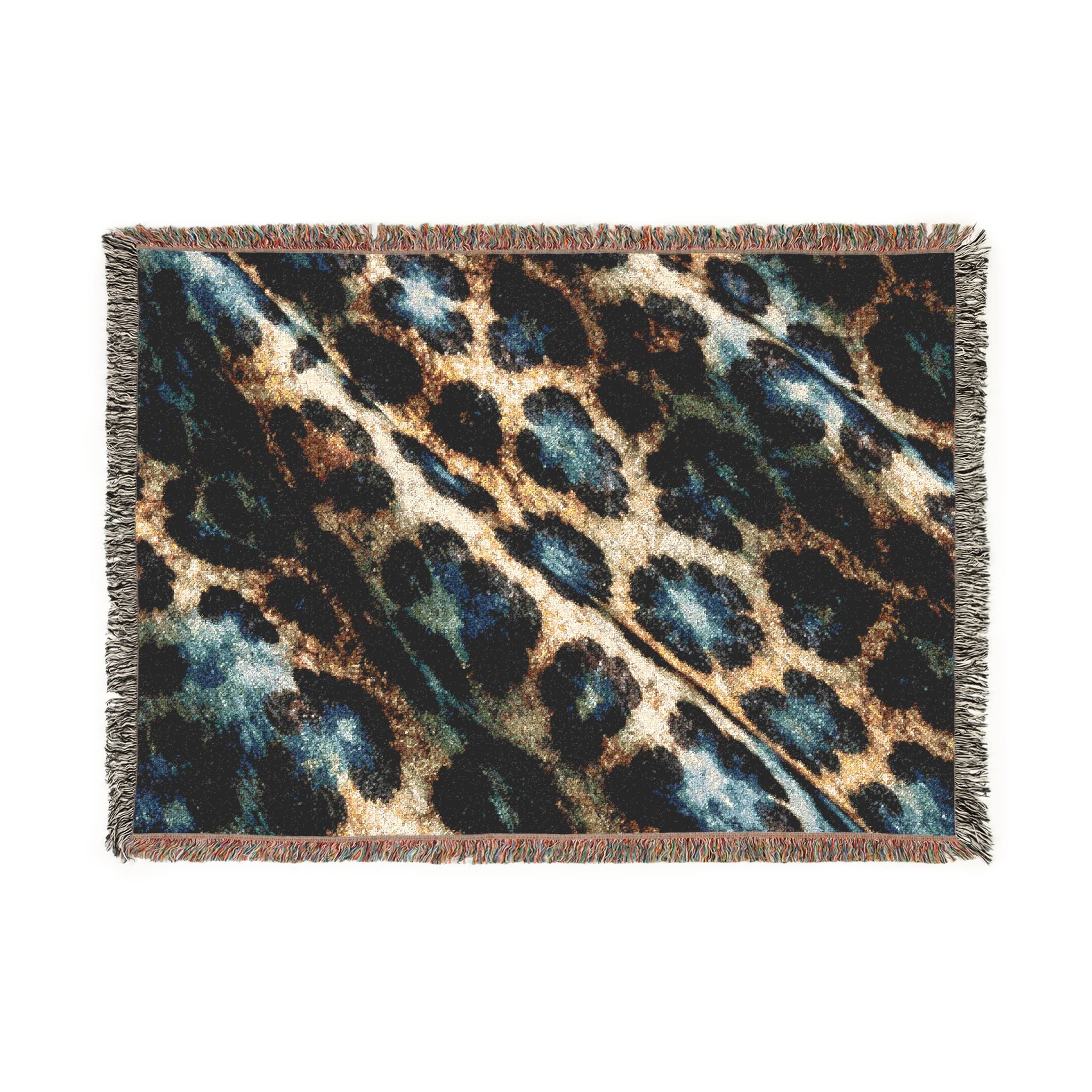 Boho Indigo Leopard Woven Blanket — Plush Animal Print Throw for Living Room & Bedroom