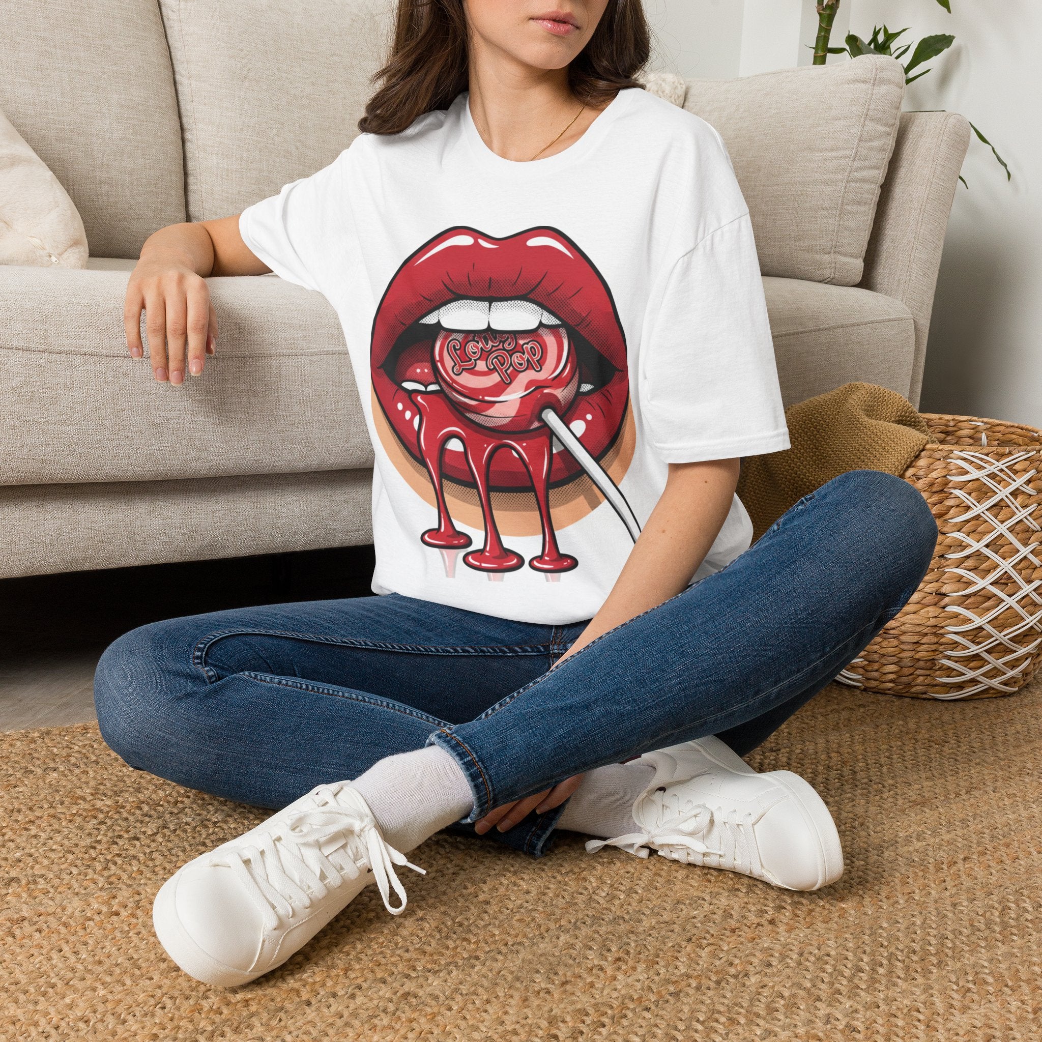 Lollipop Pop Graphic T‑Shirt — Retro Red Lips Candy Design