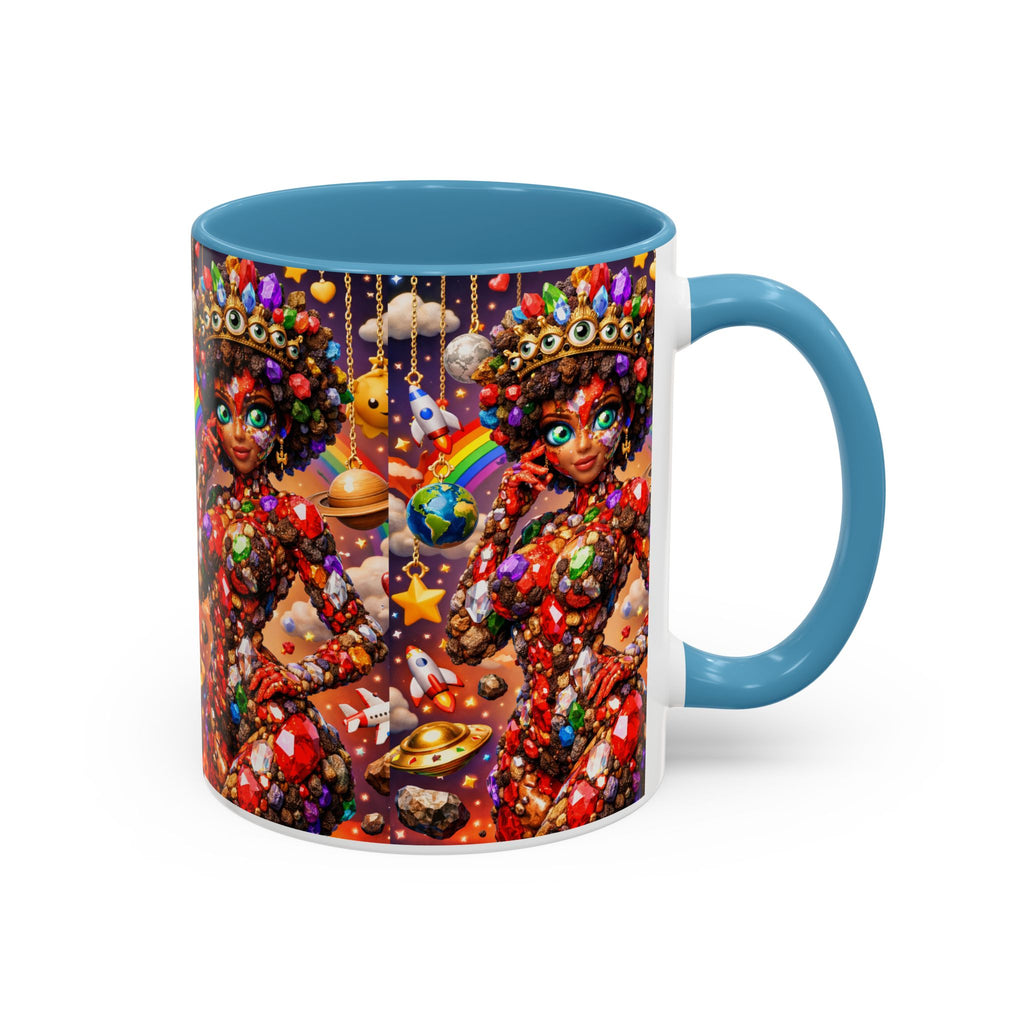 Celestial Candy Goddess Accent Coffee Mug — Colorful Cosmic Fantasy 11/15oz