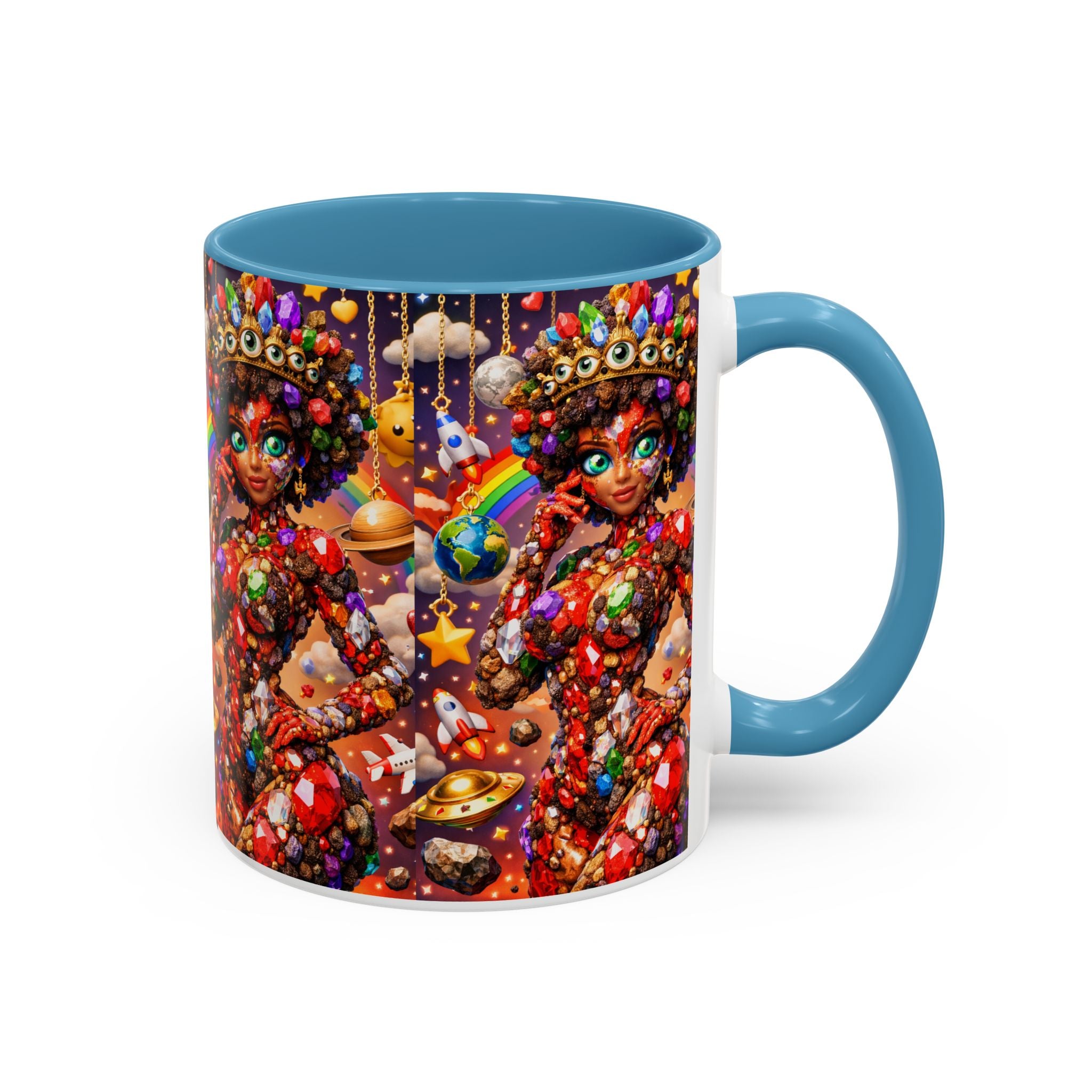 Celestial Candy Goddess Accent Coffee Mug — Colorful Cosmic Fantasy 11/15oz