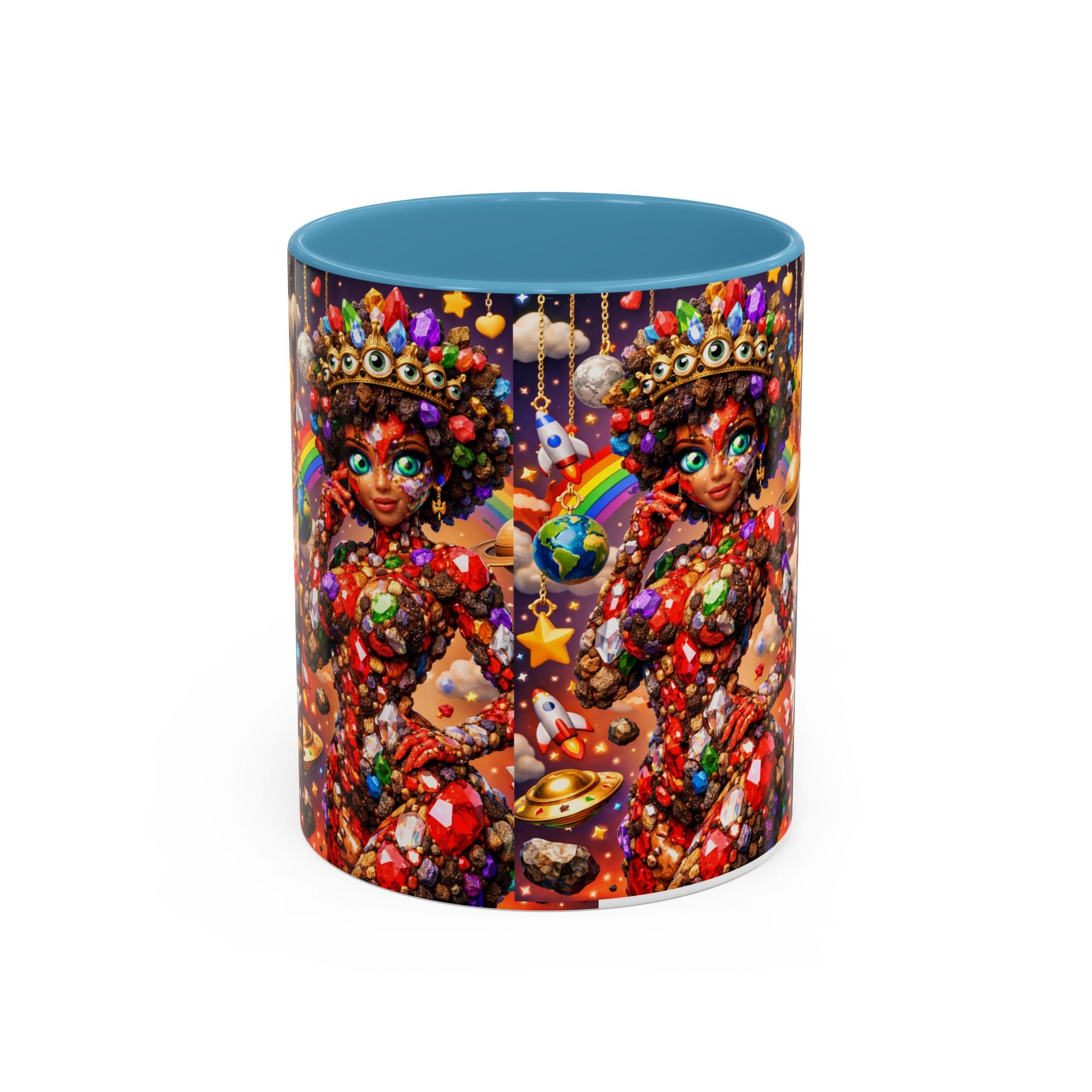 Celestial Candy Goddess Accent Coffee Mug — Colorful Cosmic Fantasy 11/15oz