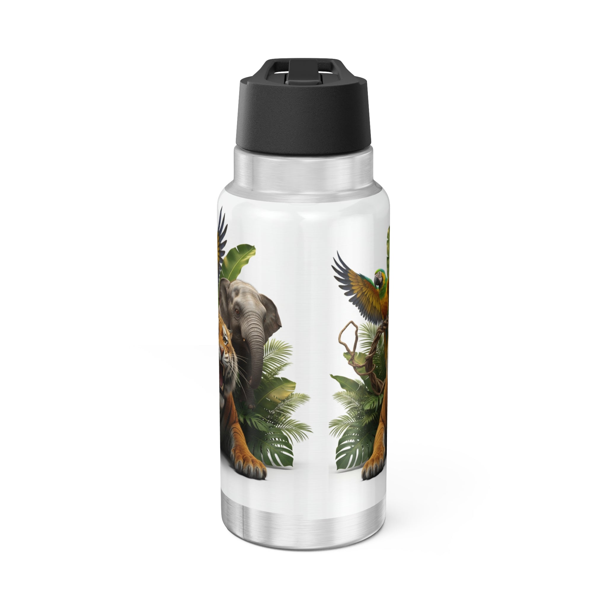 32oz Wildlife Adventure Tumbler — Tiger, Elephant & Parrot Jungle Design