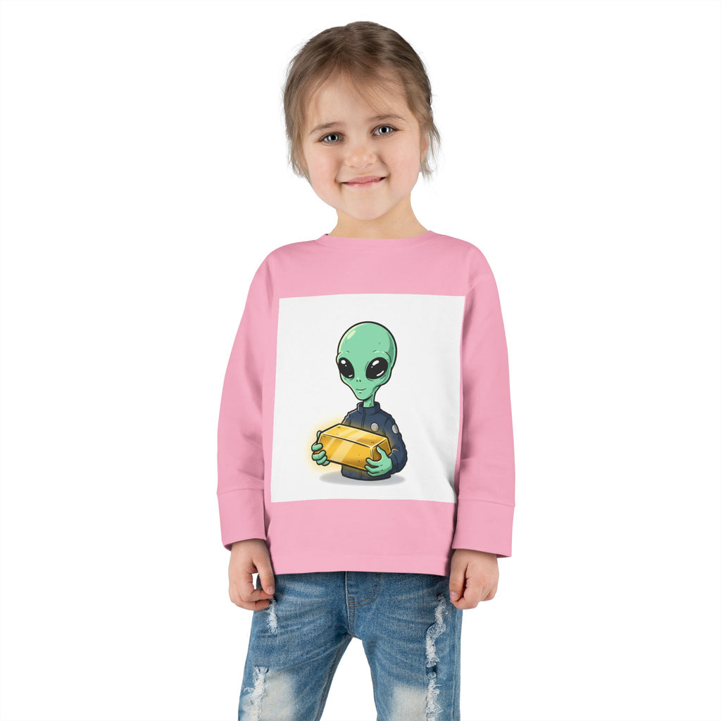 Alien Holding Gold Bar Toddler Long Sleeve Tee