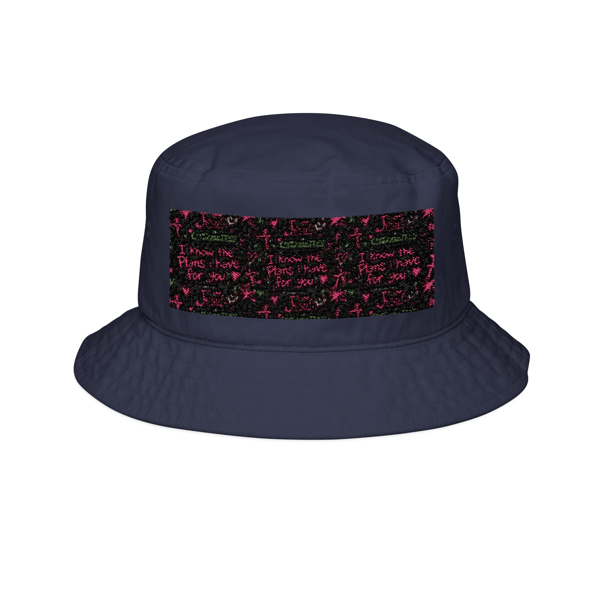Embroidered Rose Hedge Bucket Hat — Floral Garden Patch Embroidery