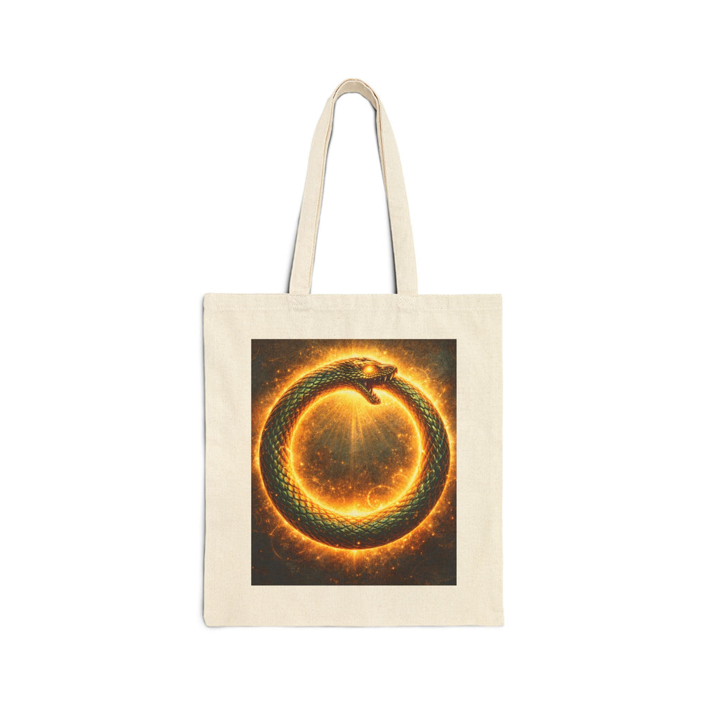 Ouroboros Fire Circle Tote Bag — Mythic Snake Canvas Shopper