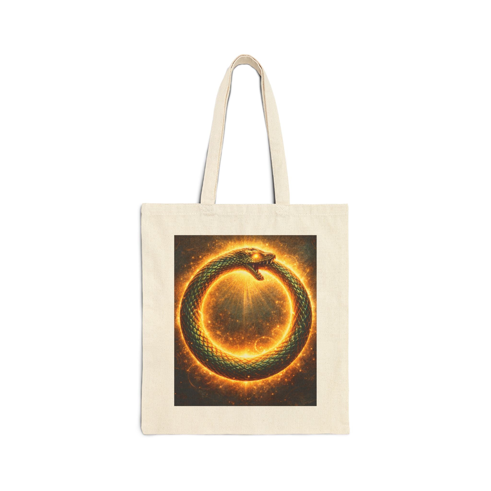 Ouroboros Fire Circle Tote Bag — Mythic Snake Canvas Shopper