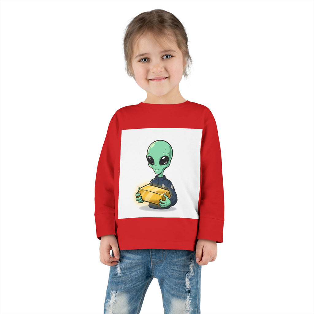 Alien Holding Gold Bar Toddler Long Sleeve Tee