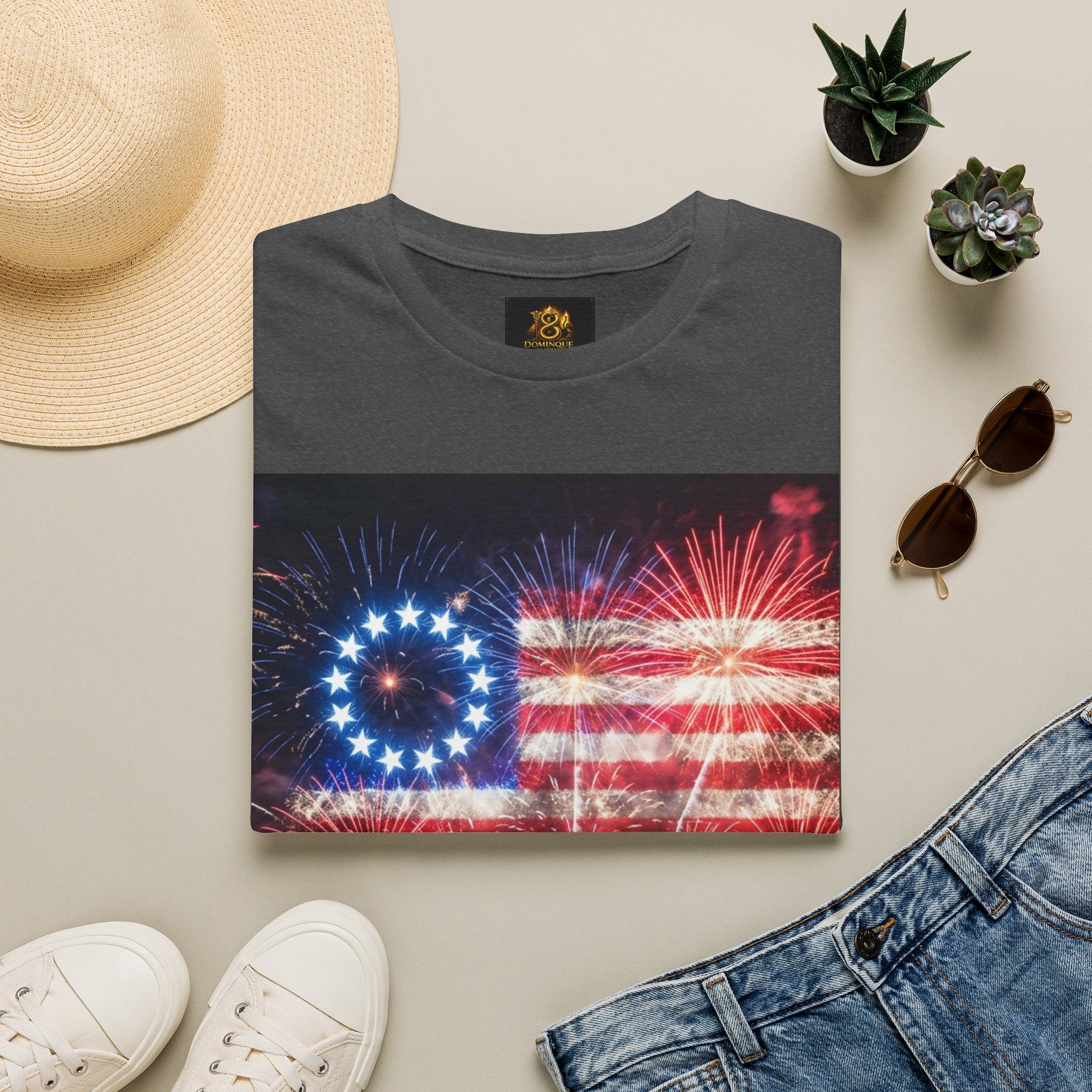American Flag Fireworks T-Shirt — Betsy Ross Stars & Stripes Patriotic Tee for 4th of July