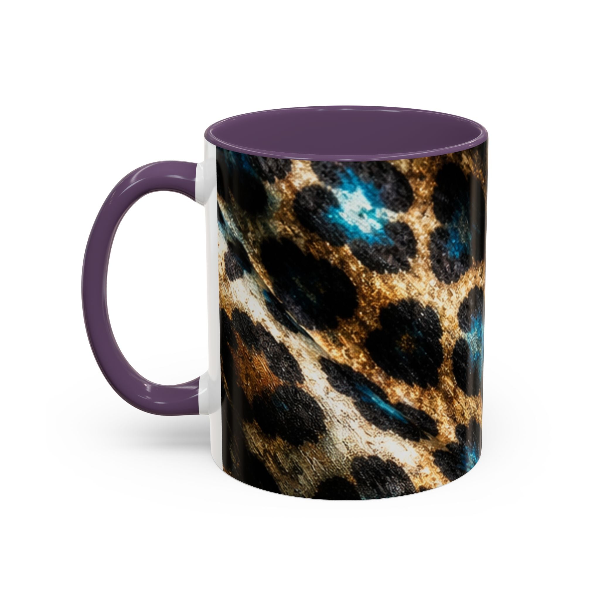 Teal Leopard Accent Coffee Mug — Bold Animal Print Ceramic Mug (11/15 oz)