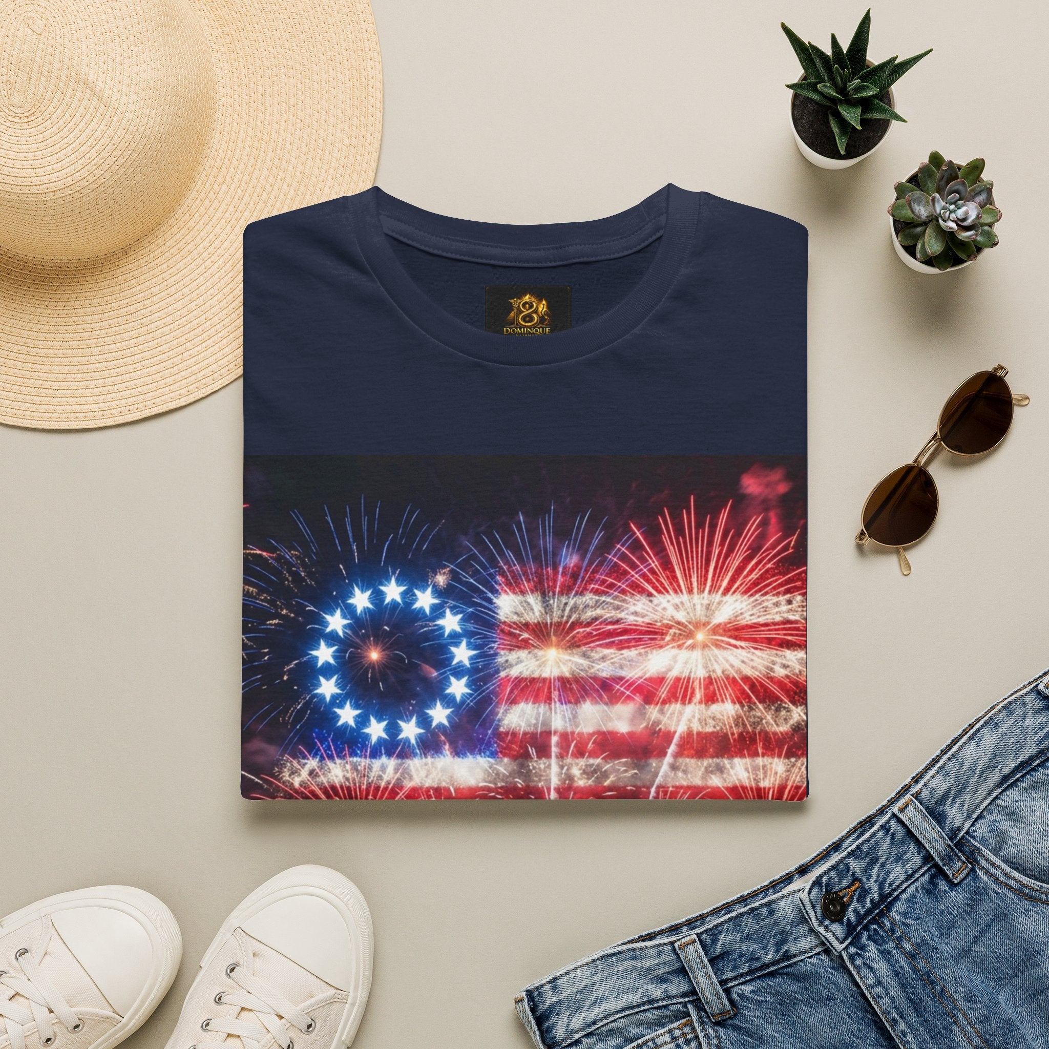 American Flag Fireworks T-Shirt — Betsy Ross Stars & Stripes Patriotic Tee for 4th of July