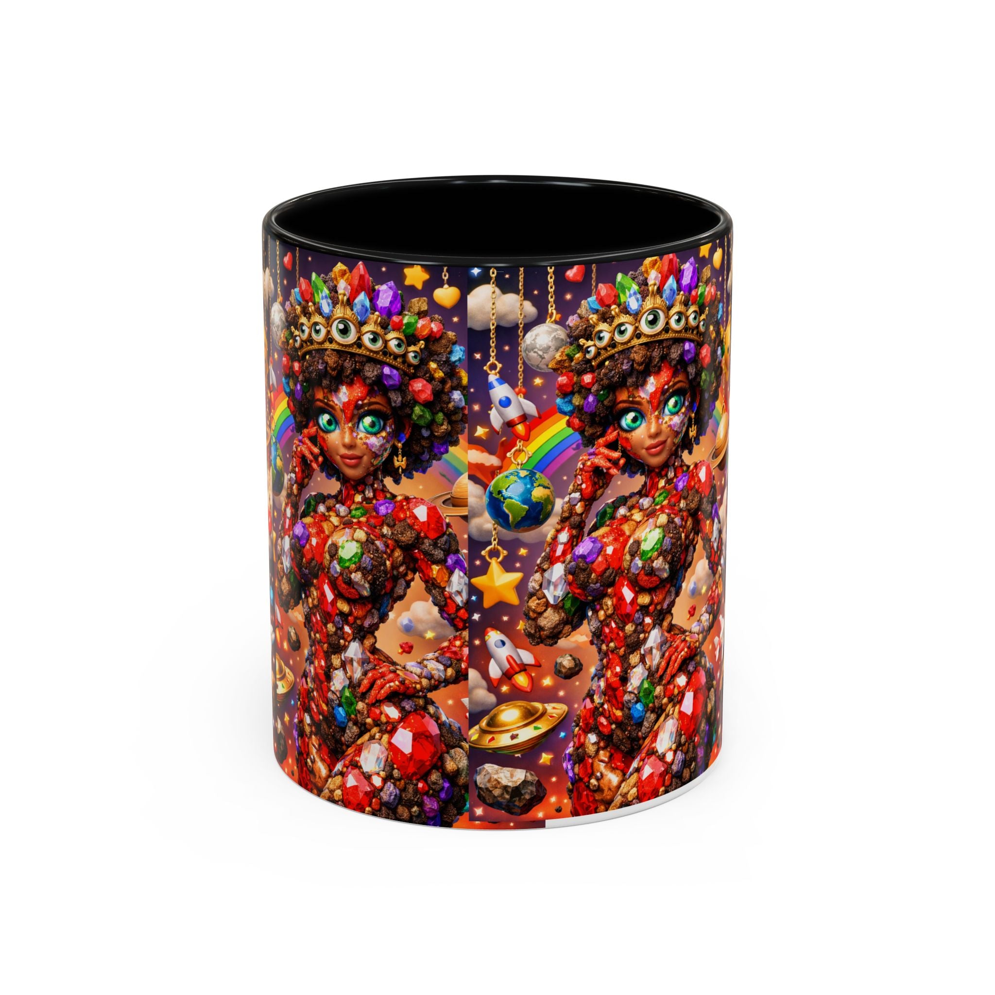 Celestial Candy Goddess Accent Coffee Mug — Colorful Cosmic Fantasy 11/15oz