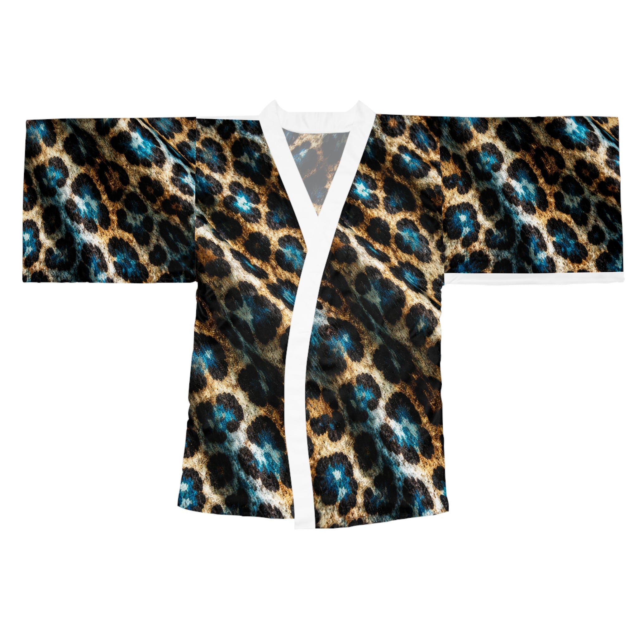Leopard Print Kimono Robe — Long Sleeve AOP Lounge Jacket