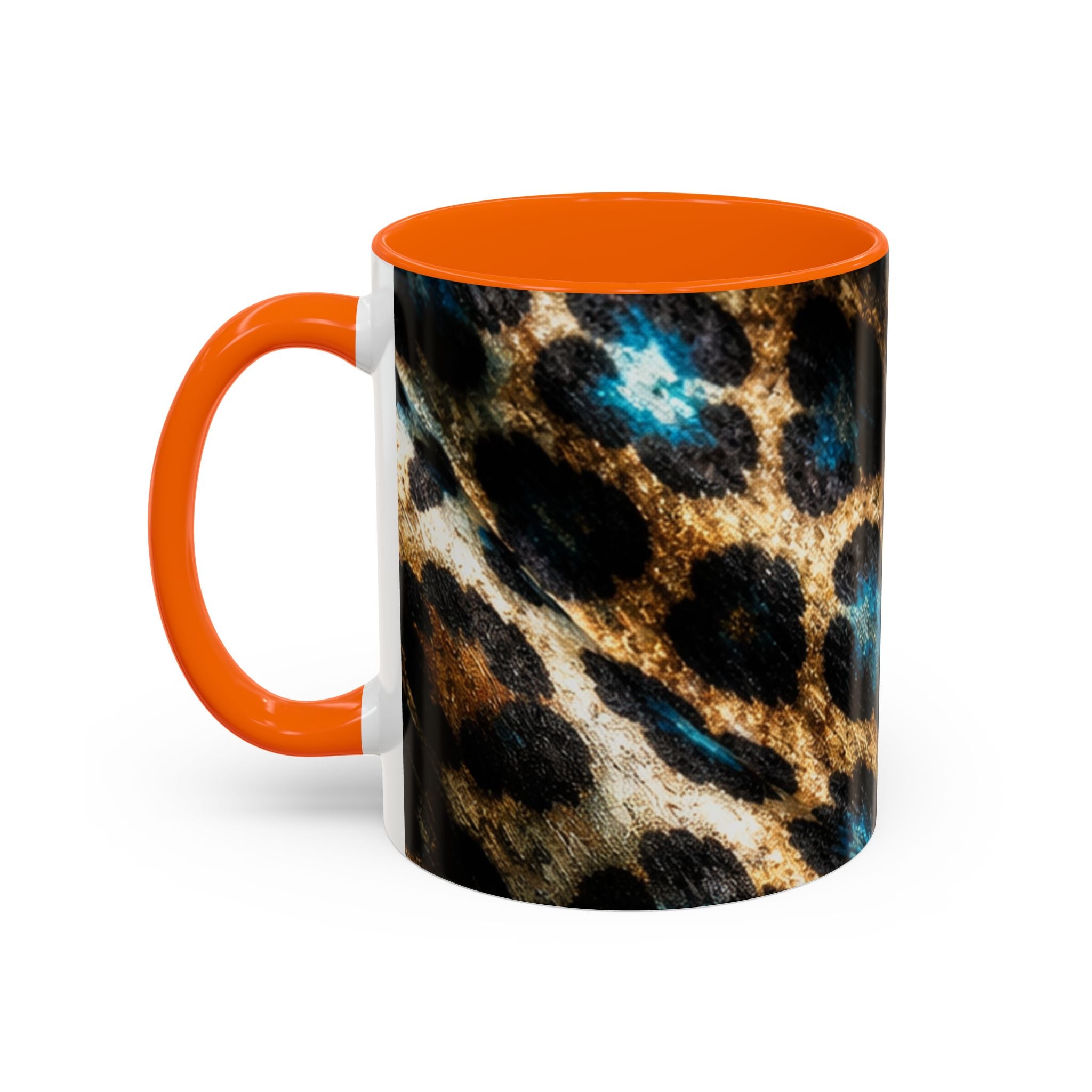 Teal Leopard Accent Coffee Mug — Bold Animal Print Ceramic Mug (11/15 oz)