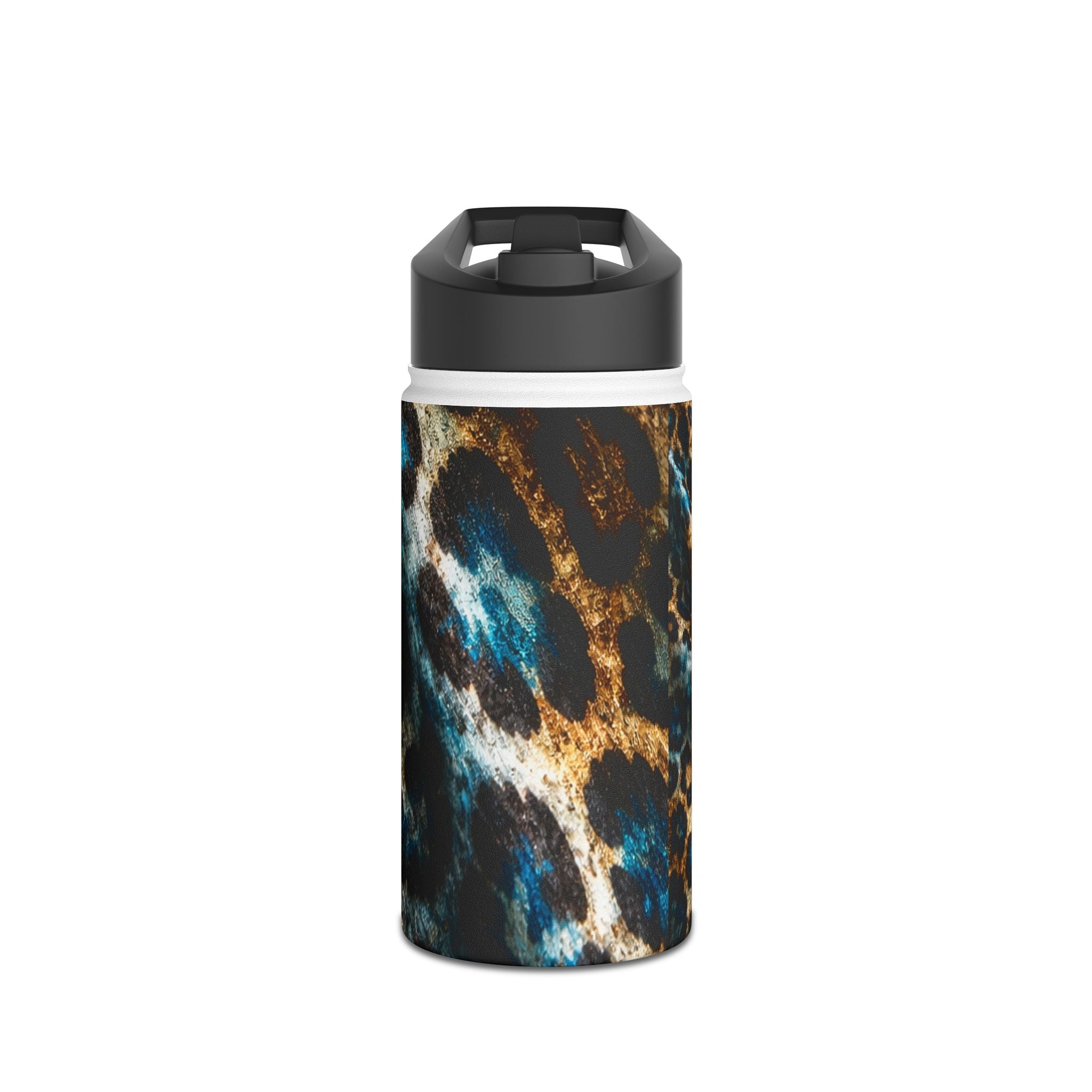 Leopard Print Stainless Bottle — Teal & Gold Animal Pattern Travel Flask