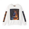 Crewneck Sweatshirt — Celestial Duality Artwork: Fire & Ice Sisters with Cosmic Orb