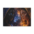 Duality Portrait Canvas Print — Sun & Moon Cosmic Women Stretched Wall Art