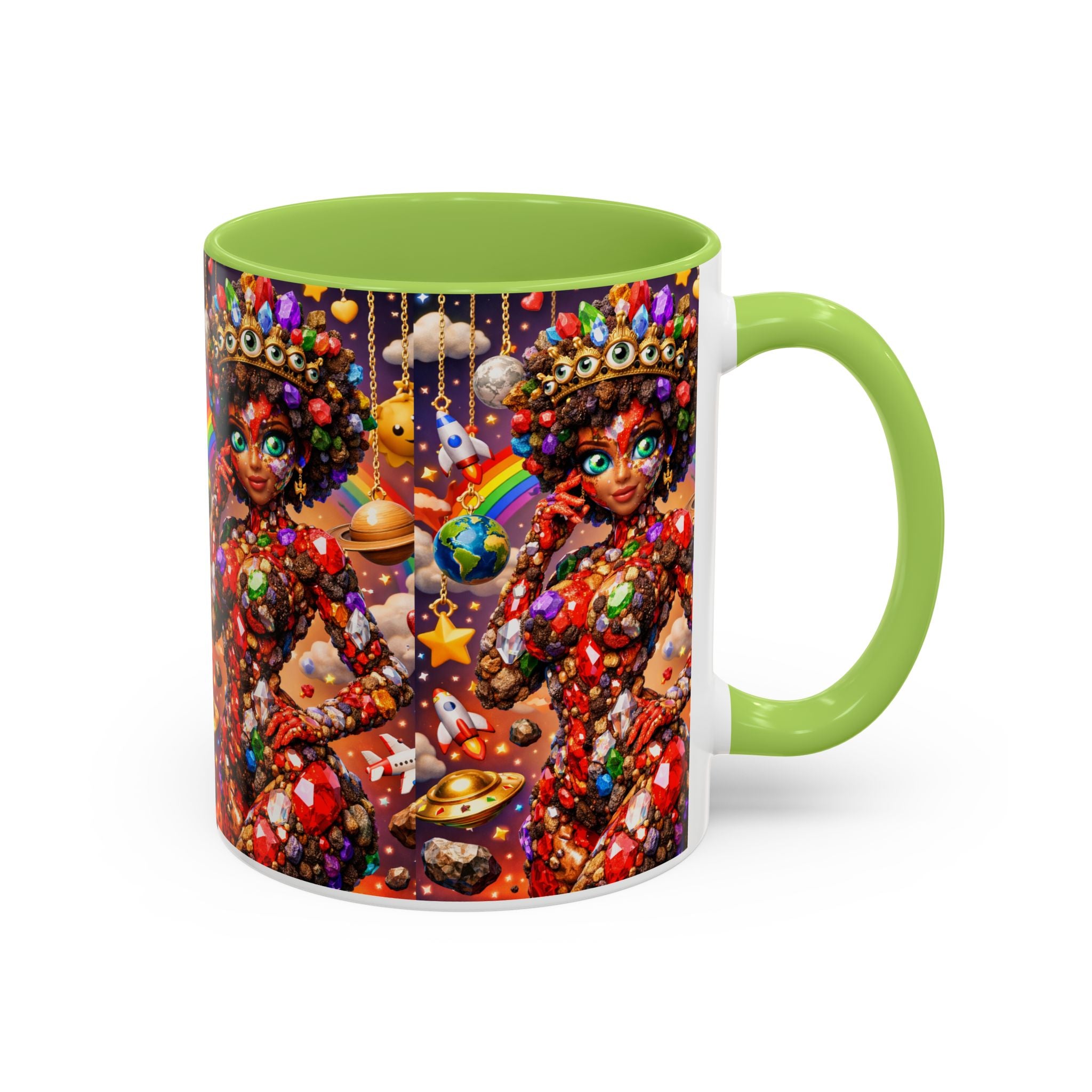 Celestial Candy Goddess Accent Coffee Mug — Colorful Cosmic Fantasy 11/15oz