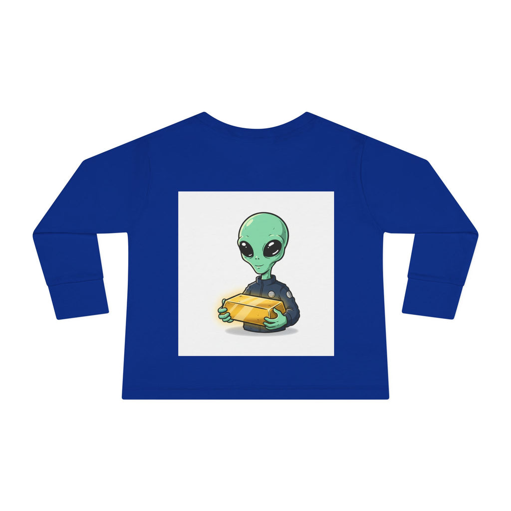 Alien Holding Gold Bar Toddler Long Sleeve Tee
