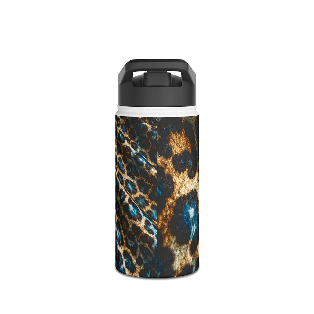 Leopard Print Stainless Bottle — Teal & Gold Animal Pattern Travel Flask