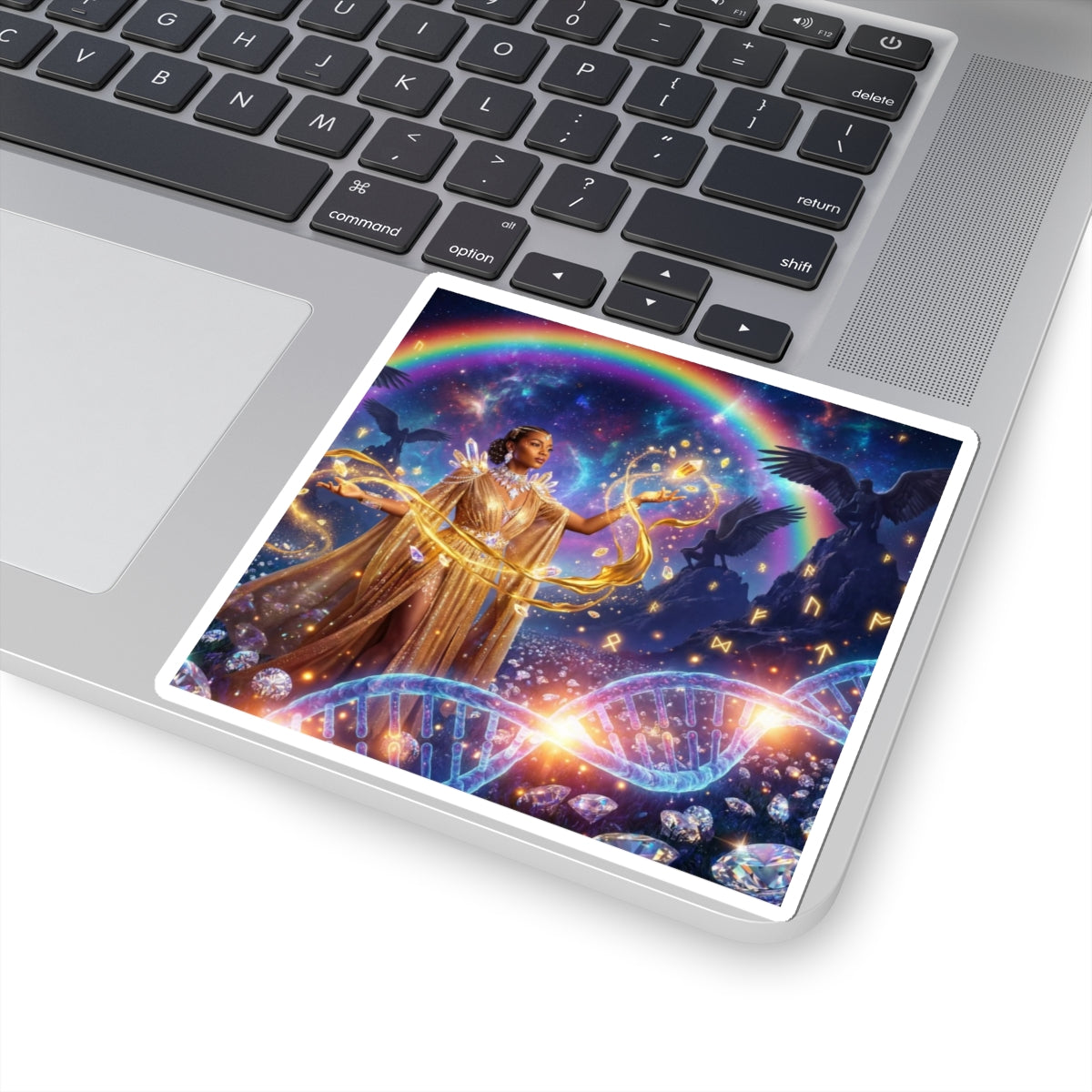 Mystic Rainbow Guardian Sticker — Magical Cosmic Fantasy Kiss-Cut Decal