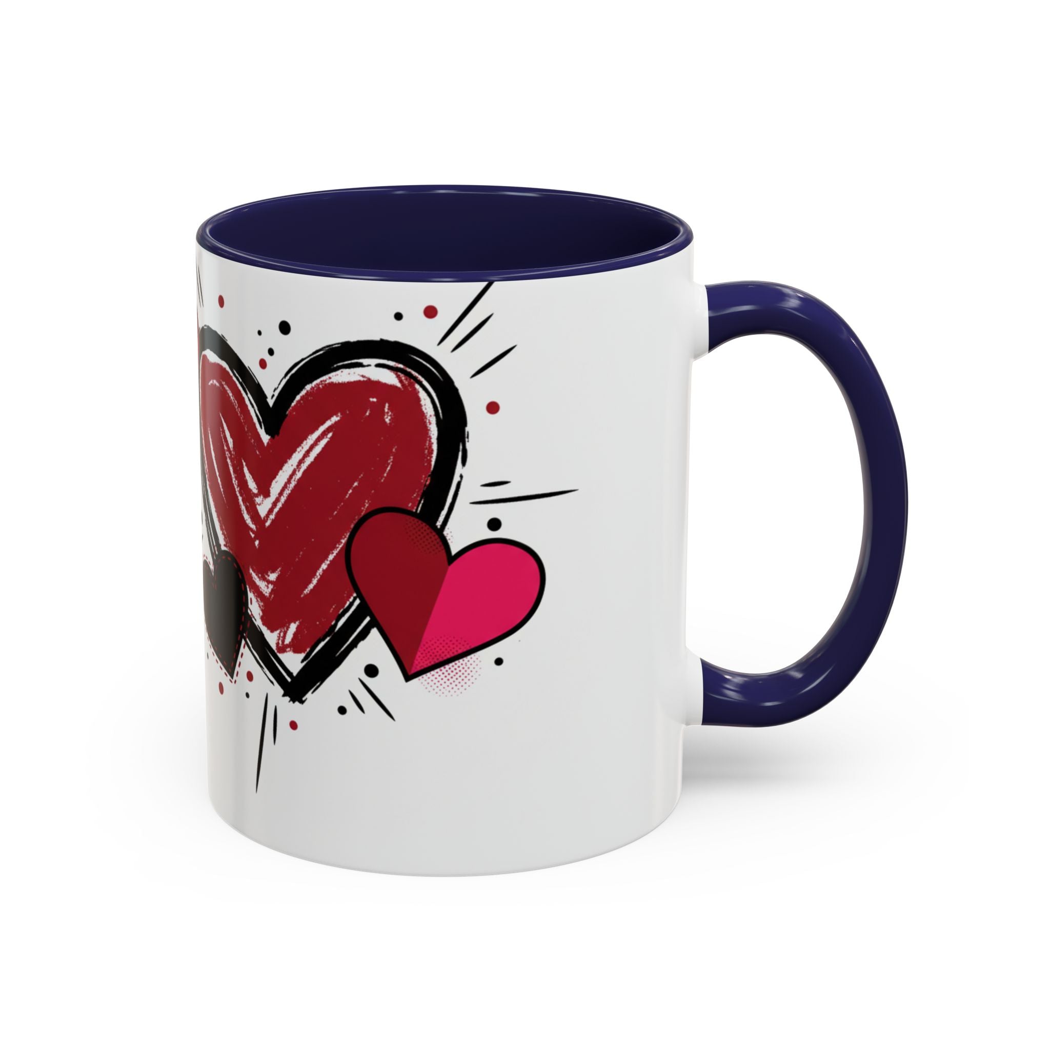 Hand-Drawn Hearts Accent Coffee Mug – Romantic Valentine’s Day Gift (11/15oz)