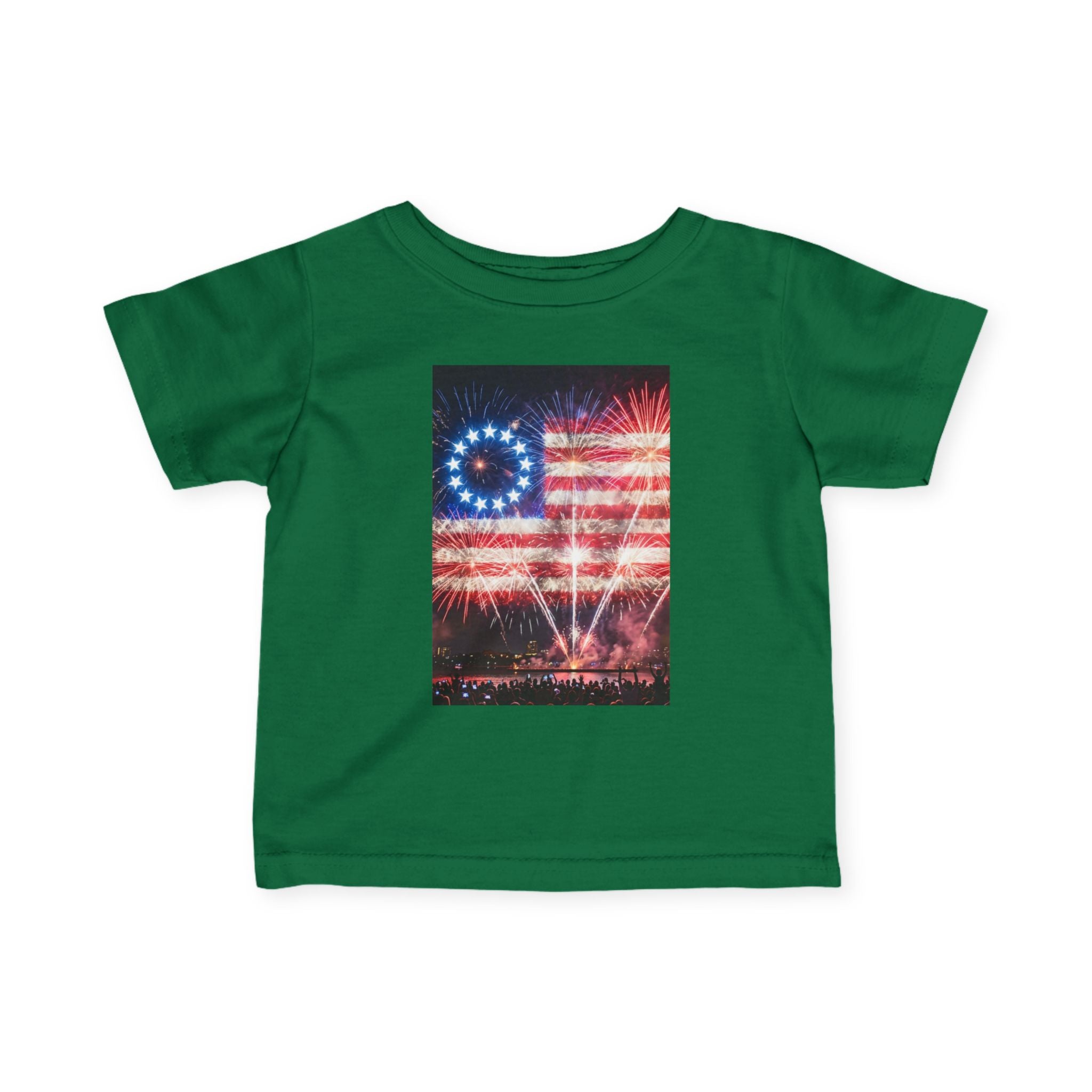 Infant Tee — Vintage Fireworks American Flag Graphic (4th of July Baby Shirt)
