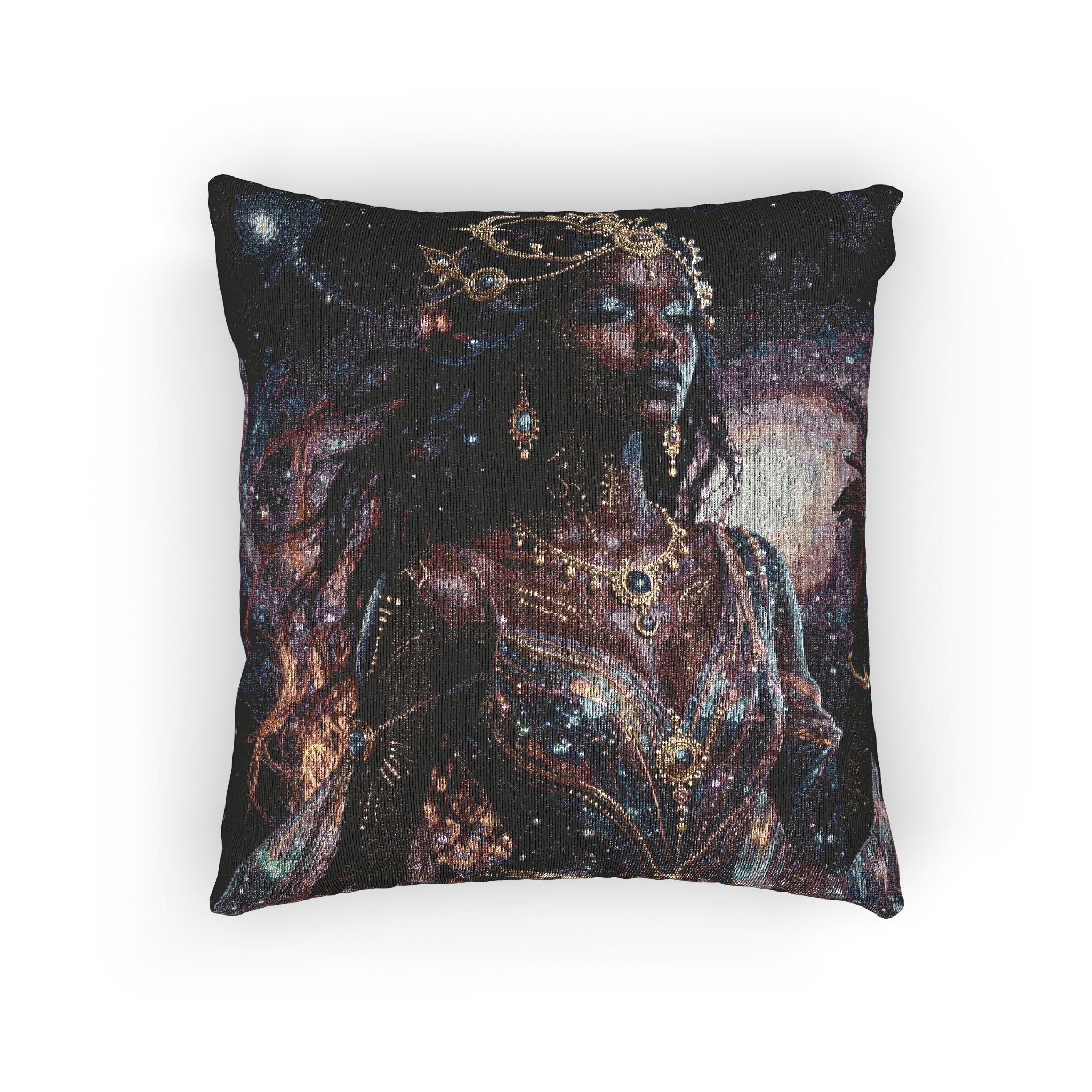 Mythic Goddess Woven Pillow — Fantasy Heroine Decorative Throw Pillow