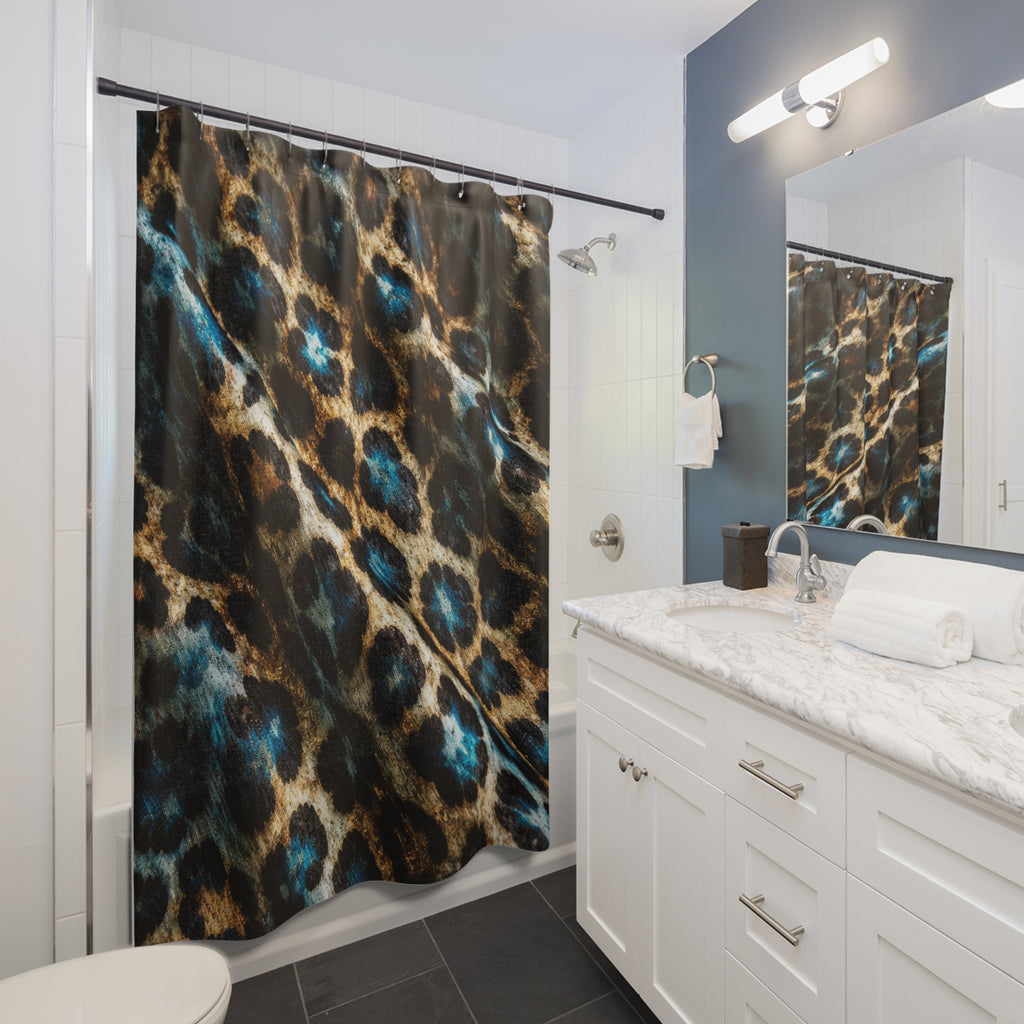 Leopard Print Shower Curtain — Teal Accent Animal Print Bathroom Decor