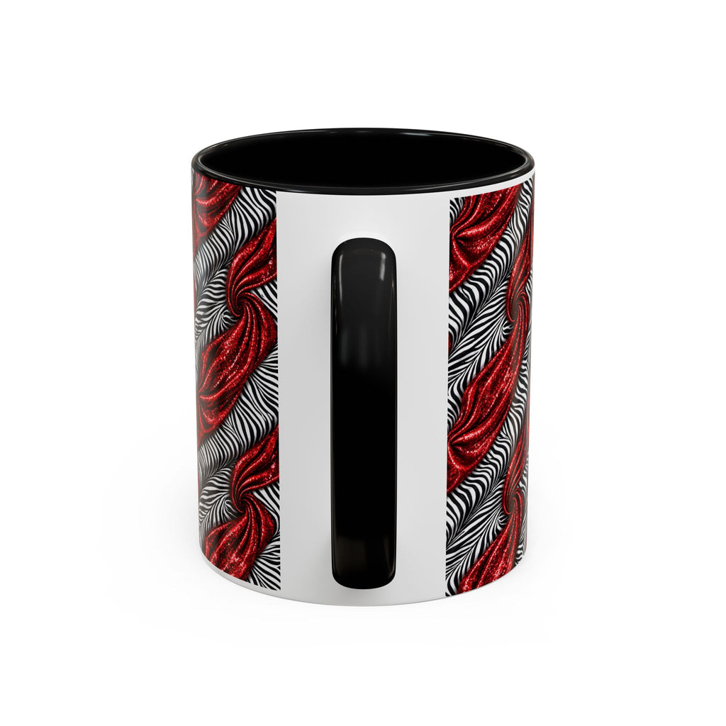 Red & Black Abstract Wave Accent Coffee Mug — Bold Patterned 11/15oz Ceramic
