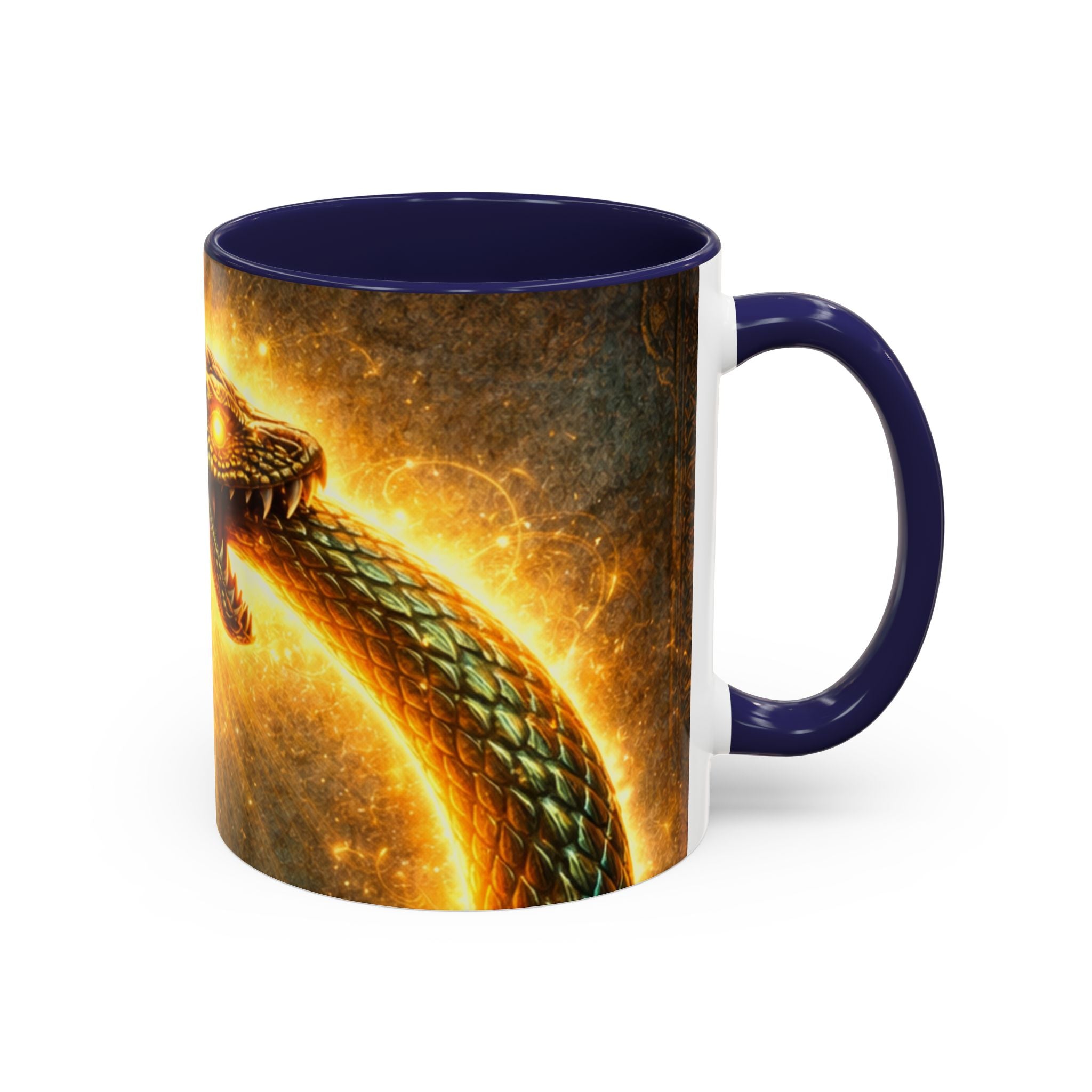 Ouroboros Serpent Accent Coffee Mug — Fiery Mythic Snake Design (11/15oz)