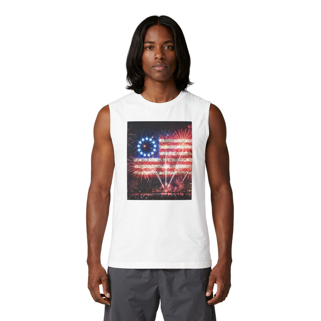 Patriotic Fireworks Muscle Tank — American Flag Firework Display