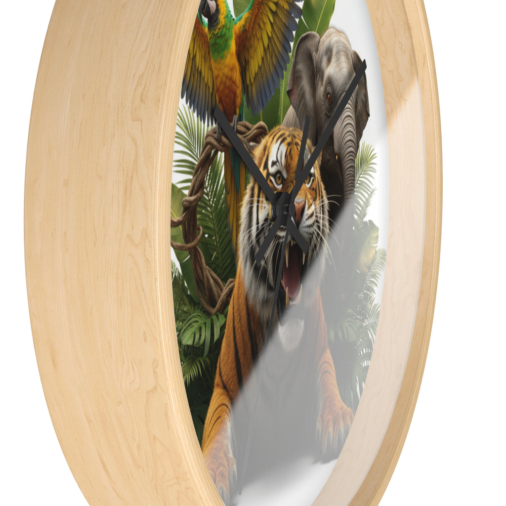 Jungle Animals Wall Clock — Tiger, Elephant & Parrot Safari Nursery Decor