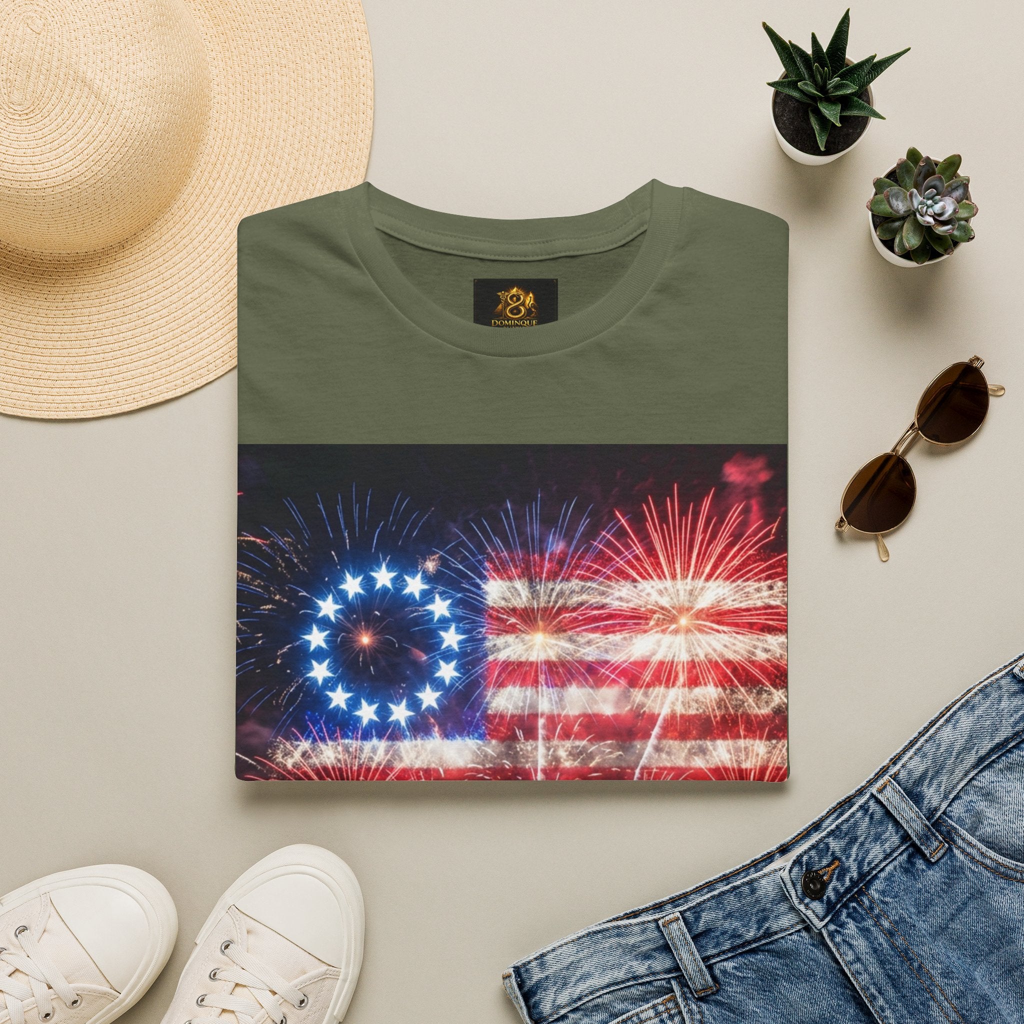 American Flag Fireworks T-Shirt — Betsy Ross Stars & Stripes Patriotic Tee for 4th of July