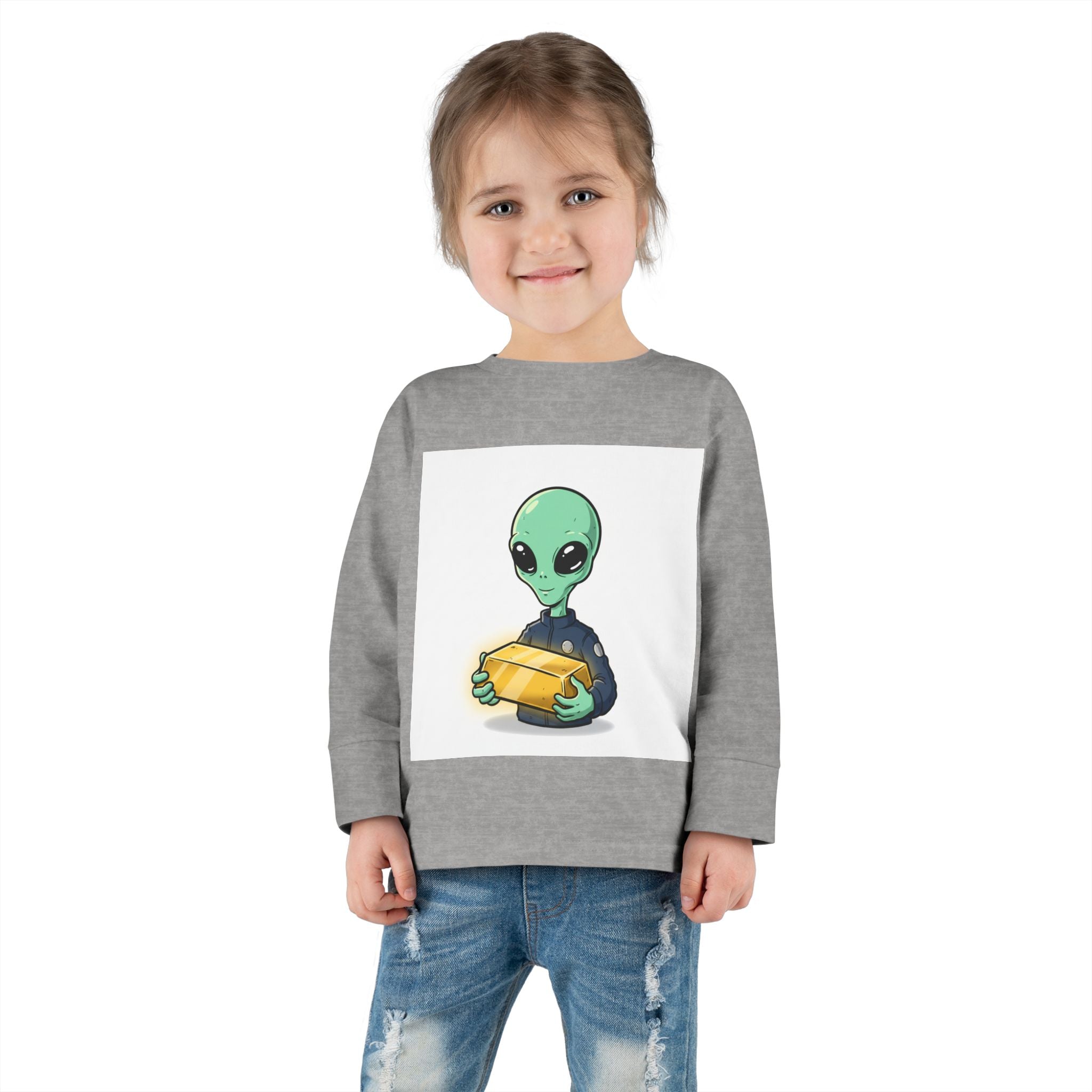 Alien Holding Gold Bar Toddler Long Sleeve Tee