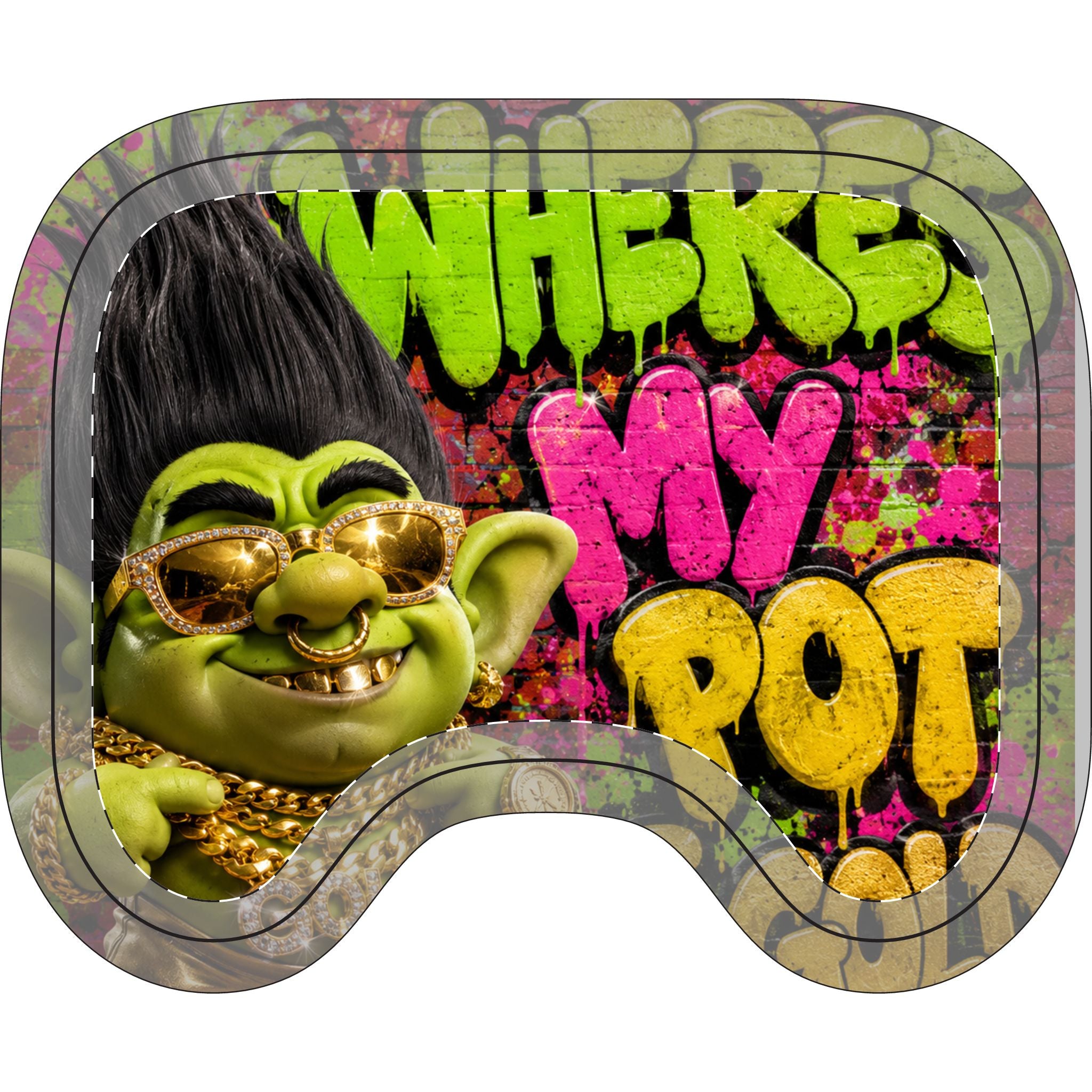 Toilet Lid & Mat Set — 'Where's My Pot of Gold' Graffiti Troll Toilet 3-Piece Bathroom Décor