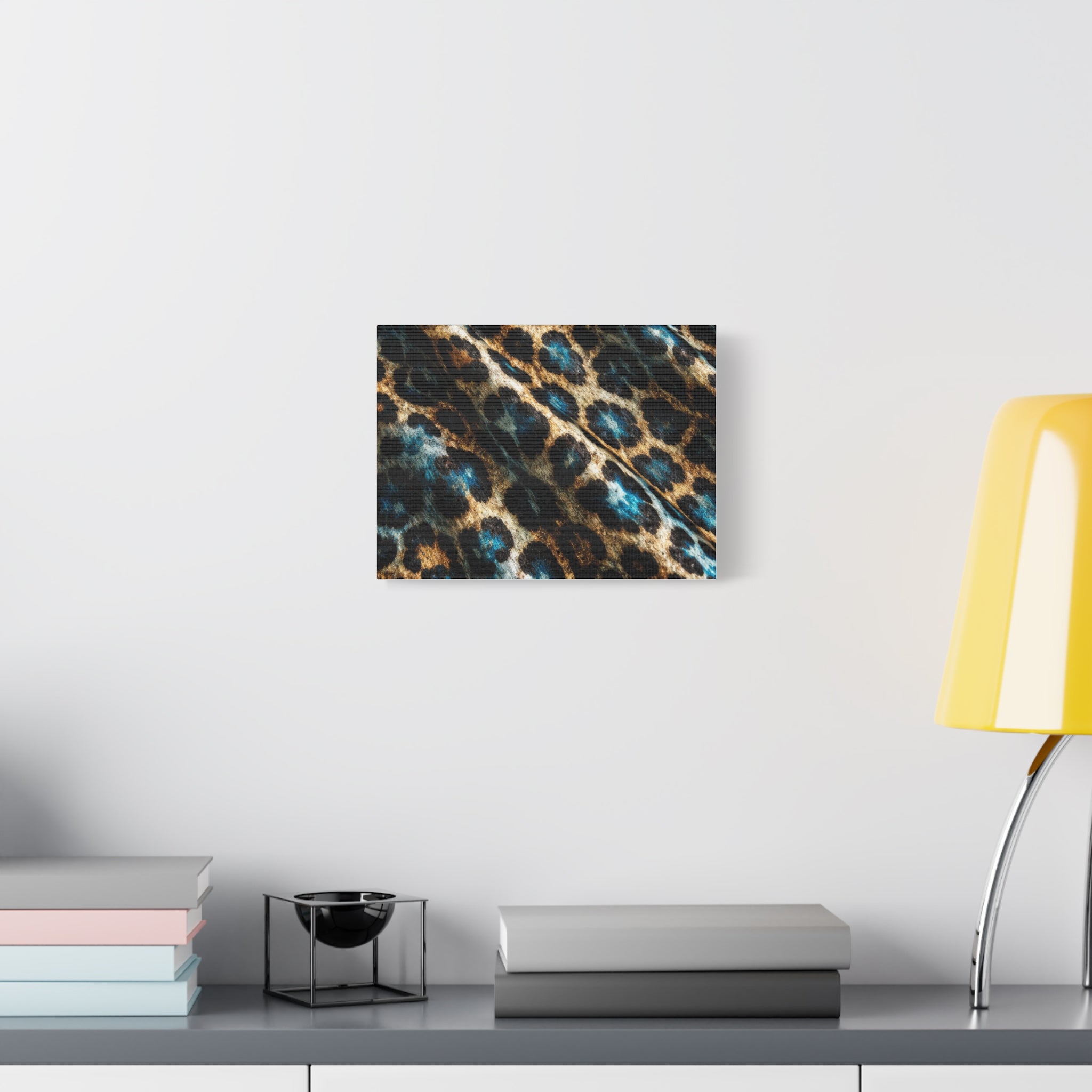 Leopard Print Teal Accent Matte Canvas Wall Art, Stretched 1.25"