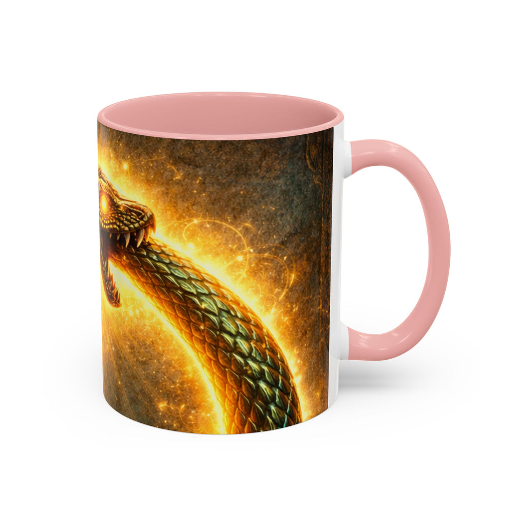 Ouroboros Serpent Accent Coffee Mug — Fiery Mythic Snake Design (11/15oz)