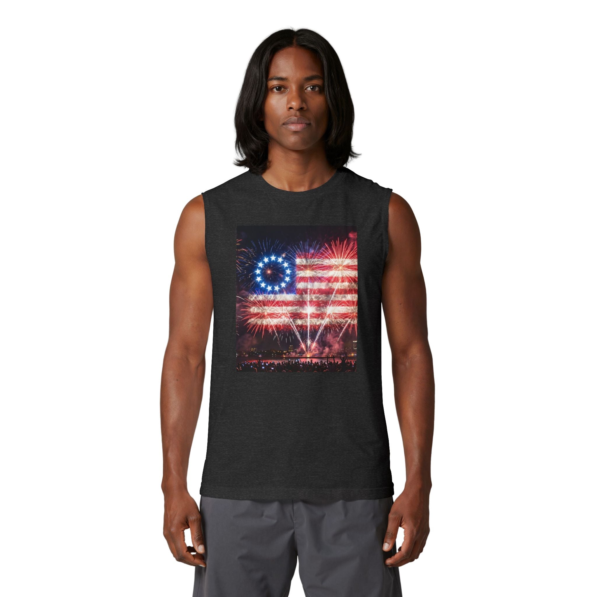 Patriotic Fireworks Muscle Tank — American Flag Firework Display